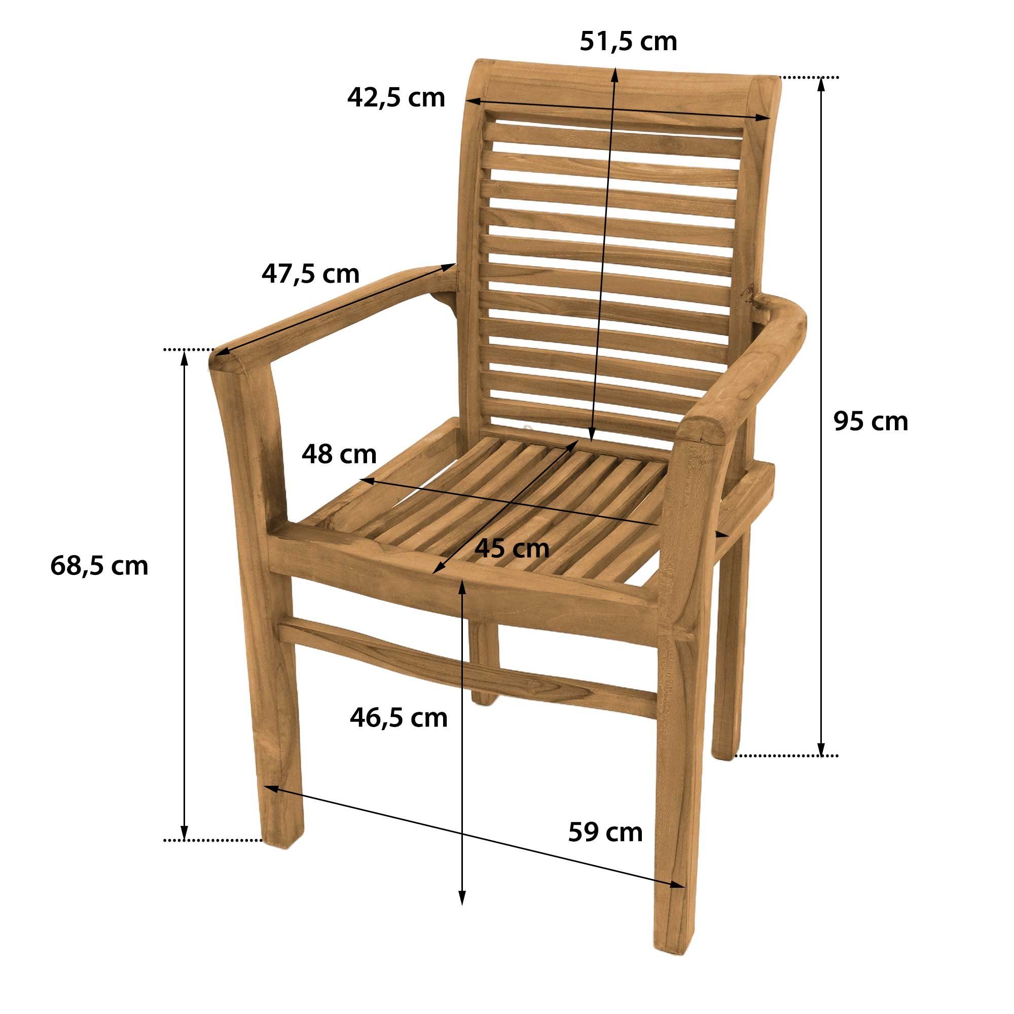 Teako Design Stapelstuhl Teak Stapelstuhl Cosenza (2 Stück) Lehne: 95cm