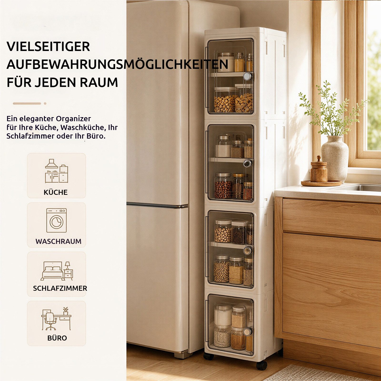 BlingBin Aufbewahrungsbox Stapelbox mit Tür und Rollen, 4‑2 Ebenen schmaler Badezimmerschrank (4er Set, 4 St., 22B x 25T x 127H cm), 22 x 25 x 127 cm, Organizer – Bild 5 von 5