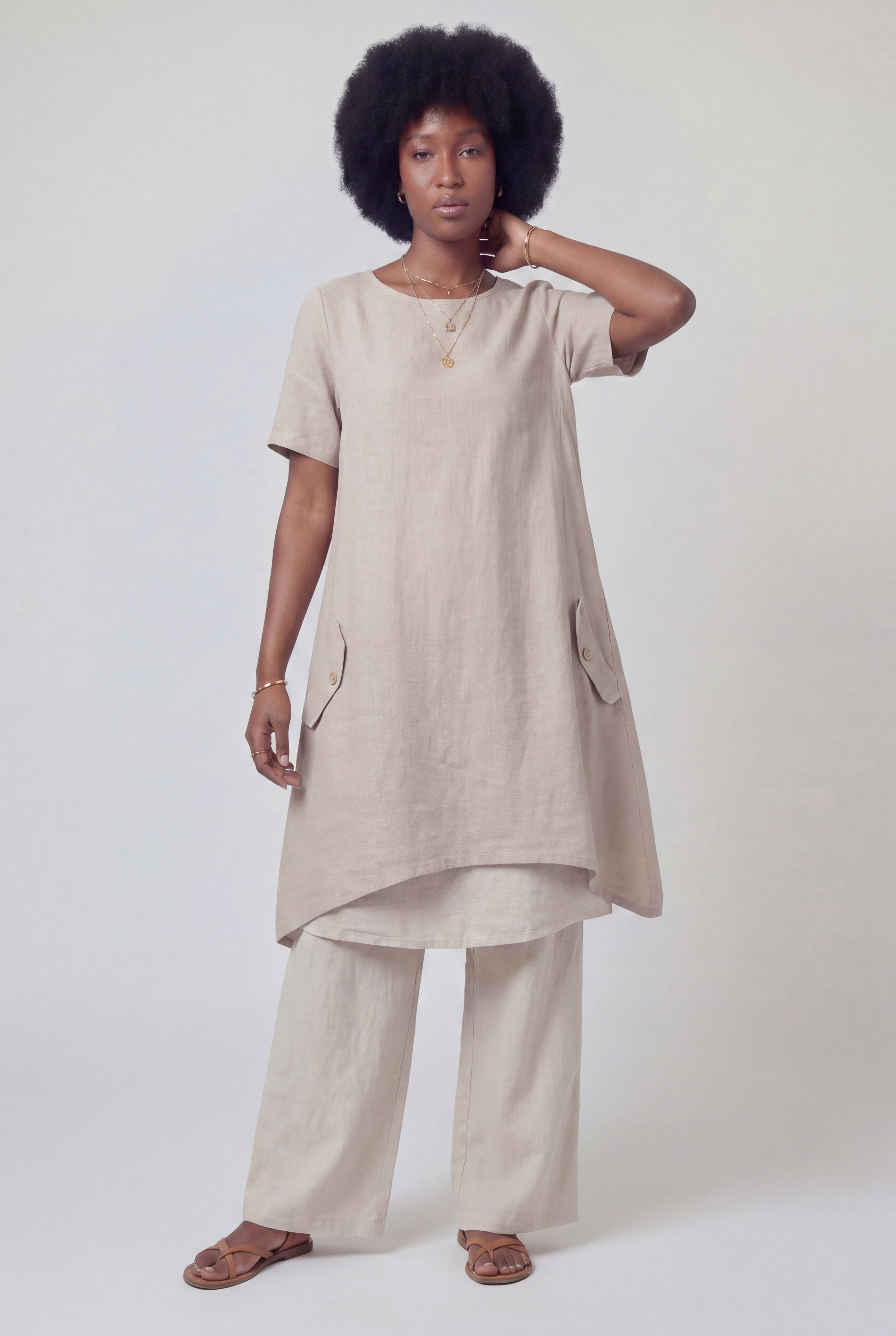 YC Fashion & Style Tunika Leinenkleid – luftiges Oversized Tunika-Kleid – One Size 34–44 dekorative Knopfdetails