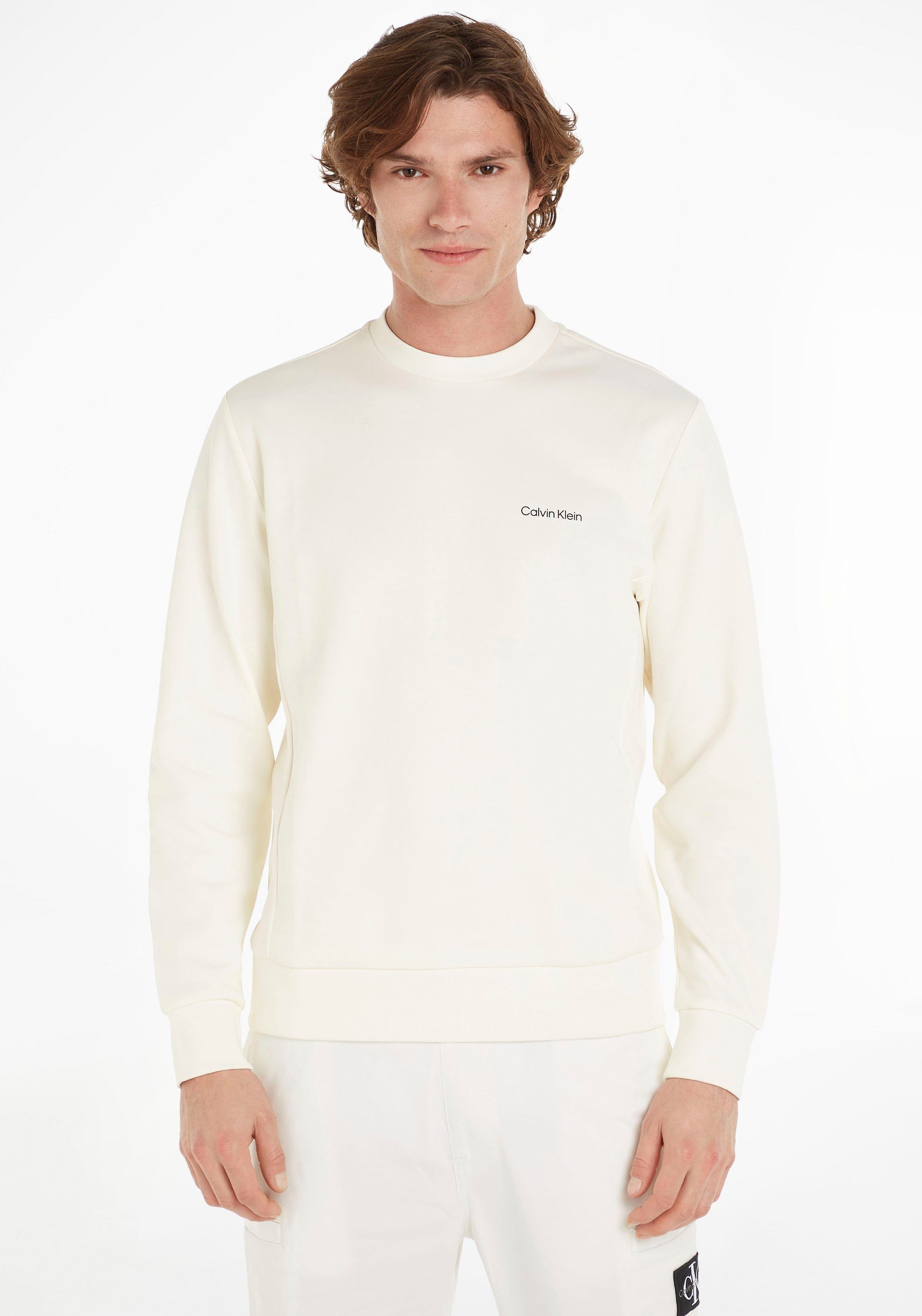 SWEATSHIRT halsnahmen REPREVE Sweatshirt Rundhalsausschnitt LOGO MICRO ecru mit Calvin Klein