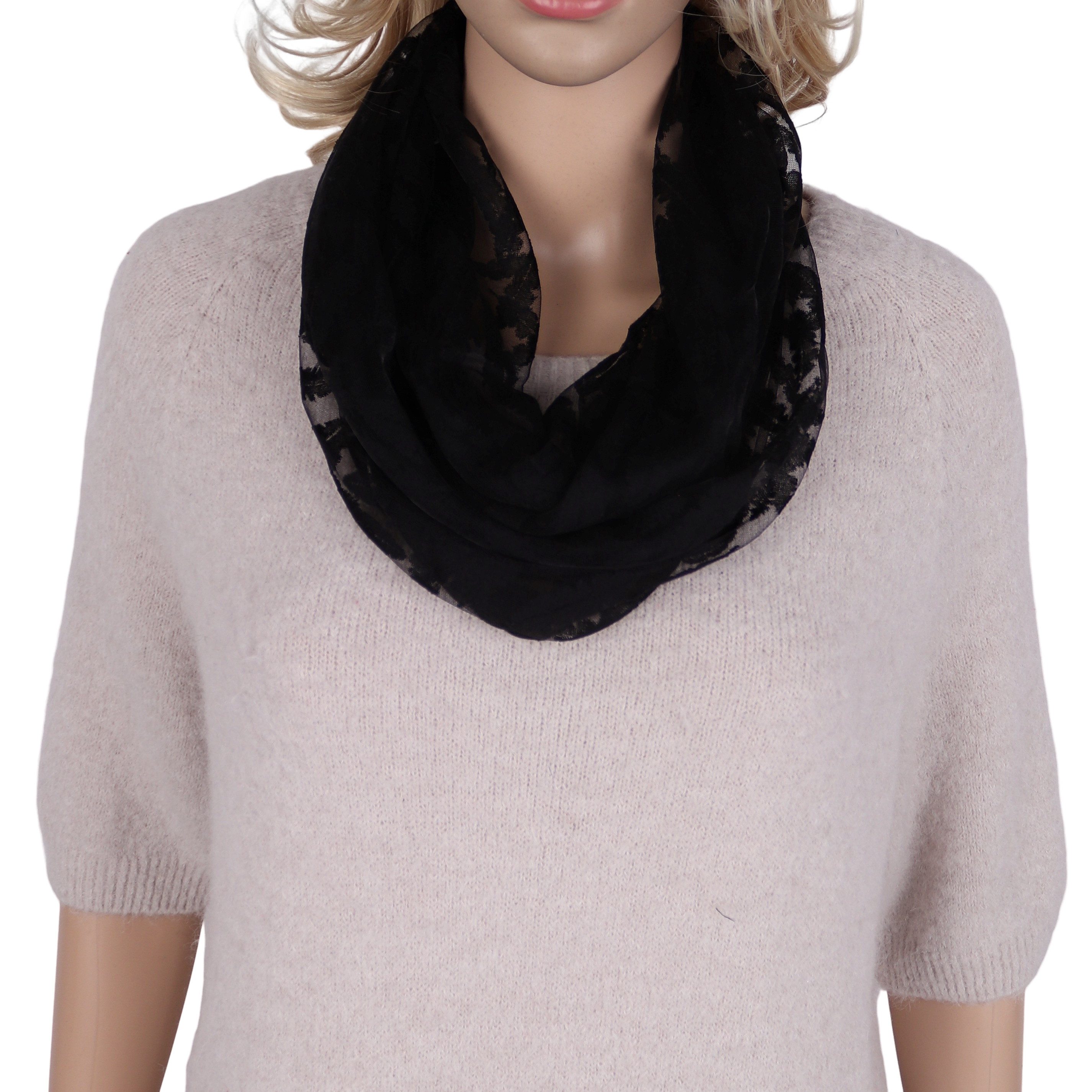 MIRROSI Loop Damen Schal Unifarbe HALBTRANSPARENT, Tolle Muster, Schlauchschal, (ca. 160x38cm, zweimal um den Hals wickelbar), sehr leicht und angenehm zu tragen