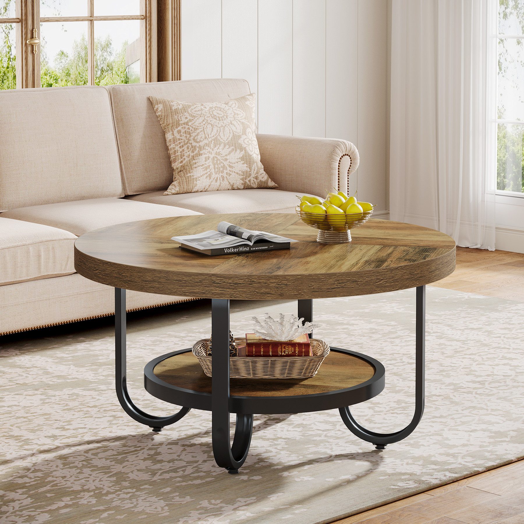 Tribesigns Couchtisch Runder Beistelltisch, 2-stöckiger Mittetisch mit Rega günstig online kaufen