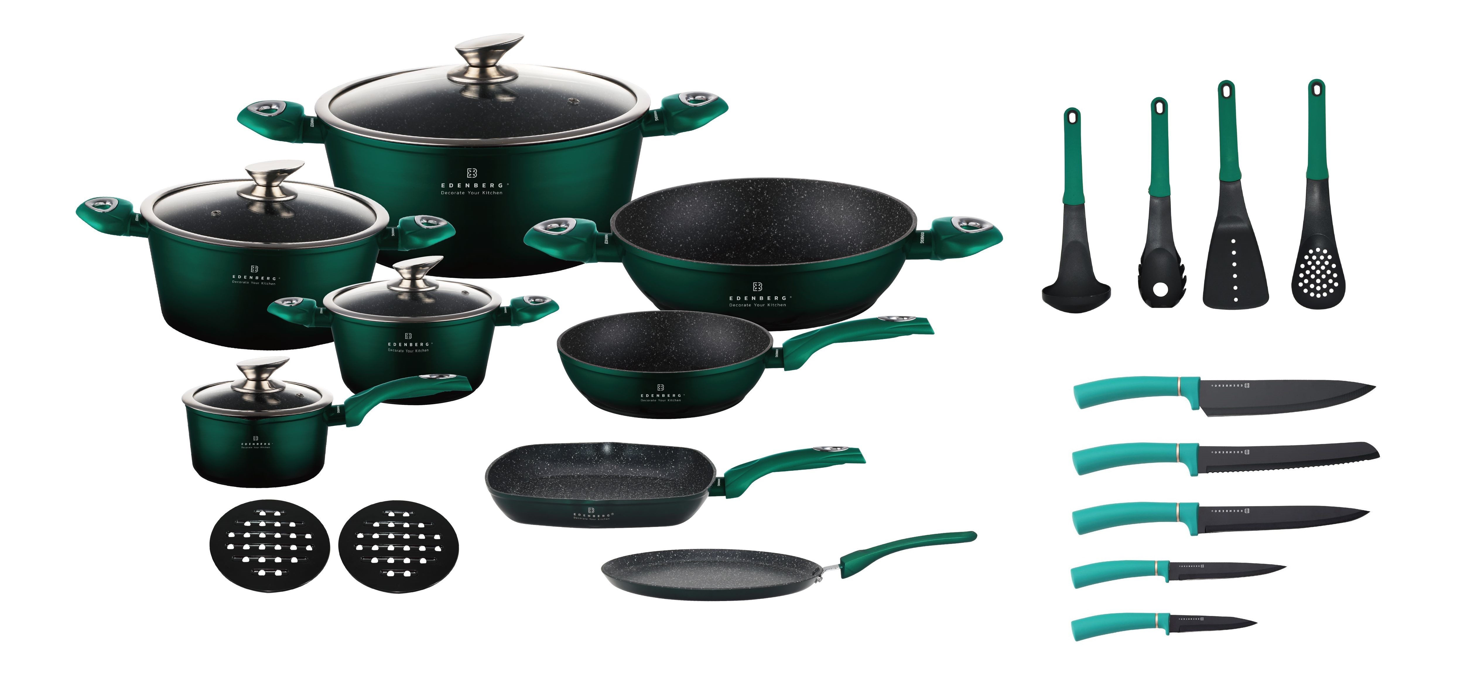 Edenberg Topf-Set 23 tlg, Modernes Topfset mit Pfannen in elegantem, intensivem Rot, Aluminium, Aluminiumguss, Edelstahl (Gönnen Sie sich dieses elegante Premium-Kochgeschirr-Set in strahlendem Rot und genießen Sie Qualität, Stil und Kochkomfort auf höchstem Niveau, zugleich ist es eine perfekte Geschenkidee, die Familie und Freunde begeistern wird., 23-tlg)