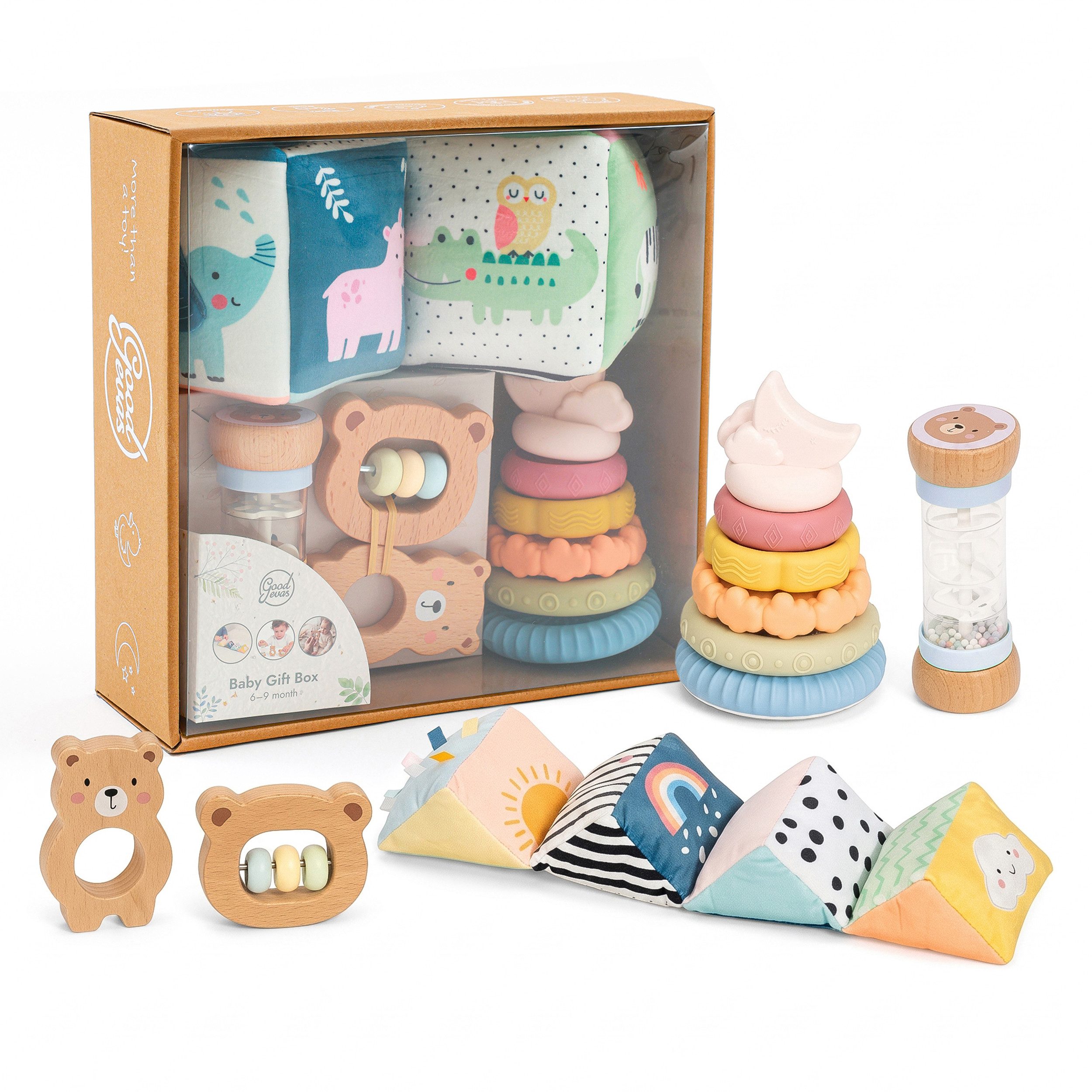 Goodevas Lernspielzeug Goodevas Baby Geschenkset (0-12 M) – Montessori Entwicklungsspielzeug
