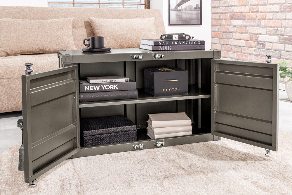 riess-ambiente Beistellschrank GLOBETROTTER 80cm anthrazit - Metall, Aktenschrank, Flügeltüren, Cube (Einzelartikel, 1-St) Industrial Container-Schrank - ideal für Wohn- & Schlafzimmer od. Flur