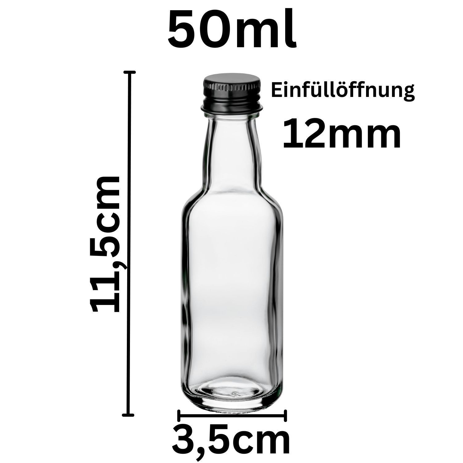 Flaschen-Fuchs Vorratsglas 96x kleine Flaschen zum Befüllen 50ml für Ingwer Shot, Schnaps, Likör, Glas, (96-tlg)