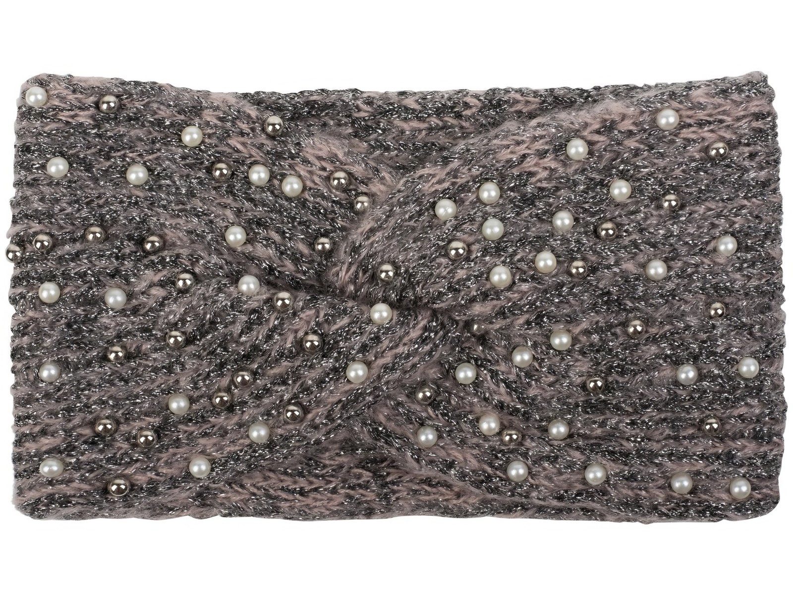 styleBREAKER Stirnband Strick Stirnband Perlen Metallic Faden und Knoten Detail (1-St)