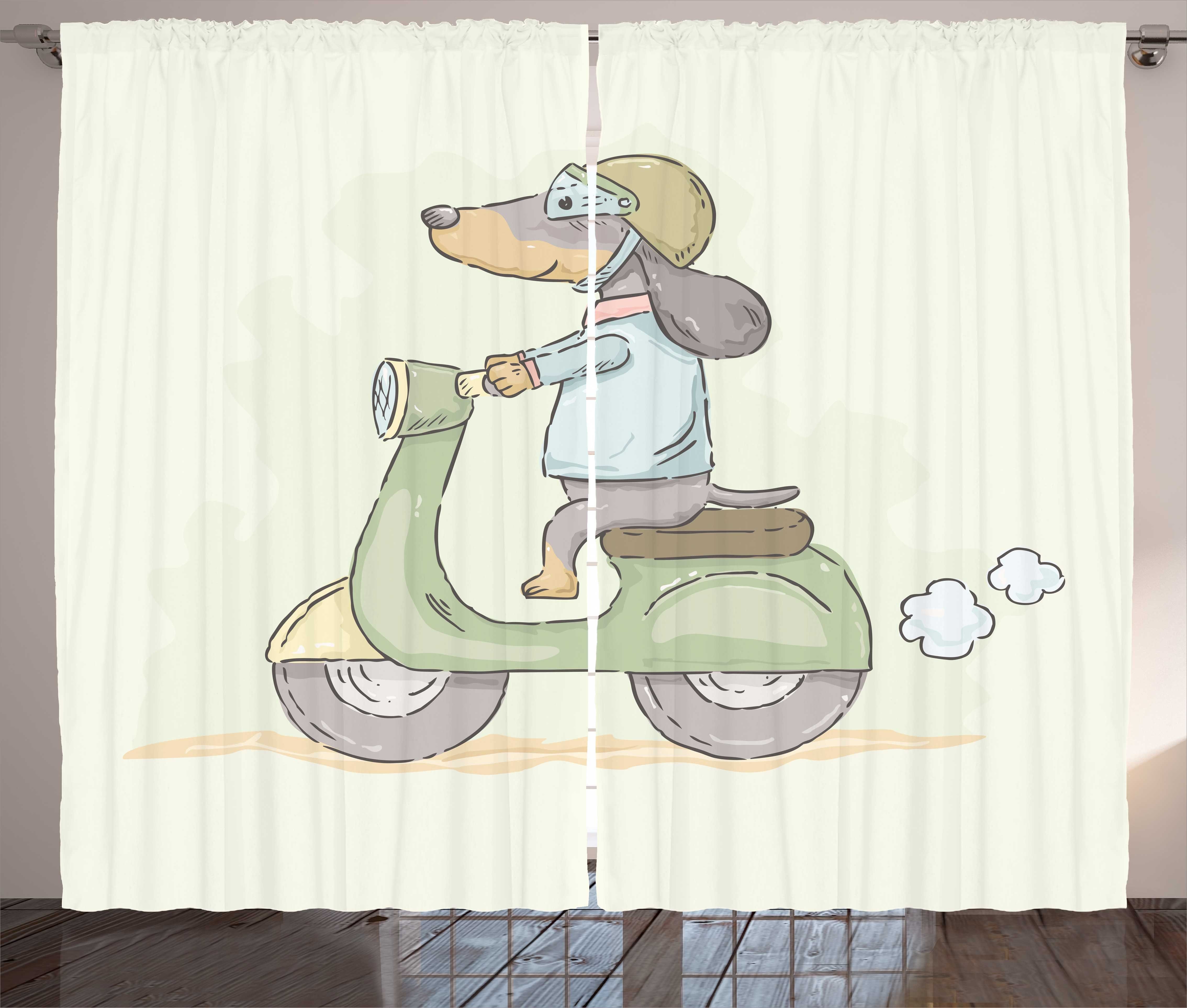 Schlaufen mit Kräuselband Motorrad Schlafzimmer Karikatur-Art-Pastell-Hund Abakuhaus, und Vorhang Gardine Haken,