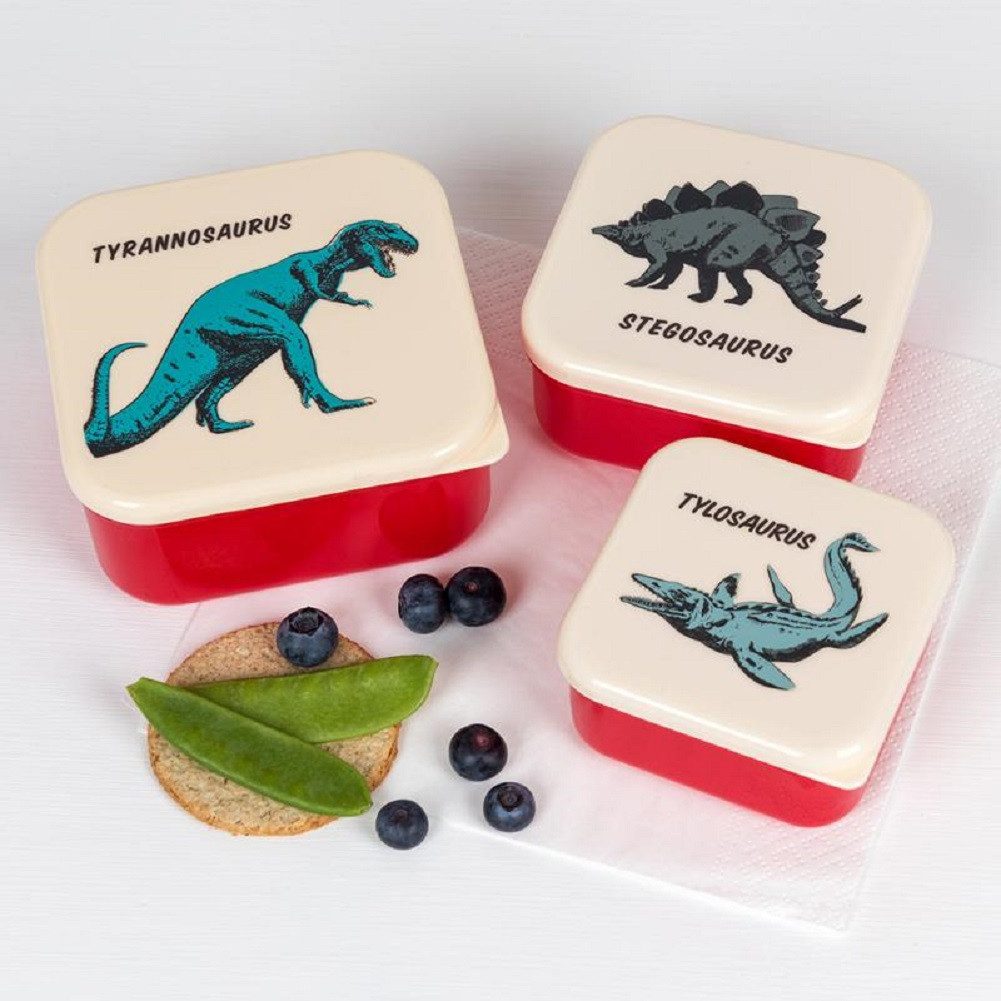 Rex London Lunchbox Snack Box 3er Set Prehistoric Land Dinosaurier, Kunststoff, BPA-frei, (Set, 3-tlg., ca. 11,5 x 11,5 x 5,5 cm (große Box), jede Box mit eigenem Design, passt genau in den größeren Behälter