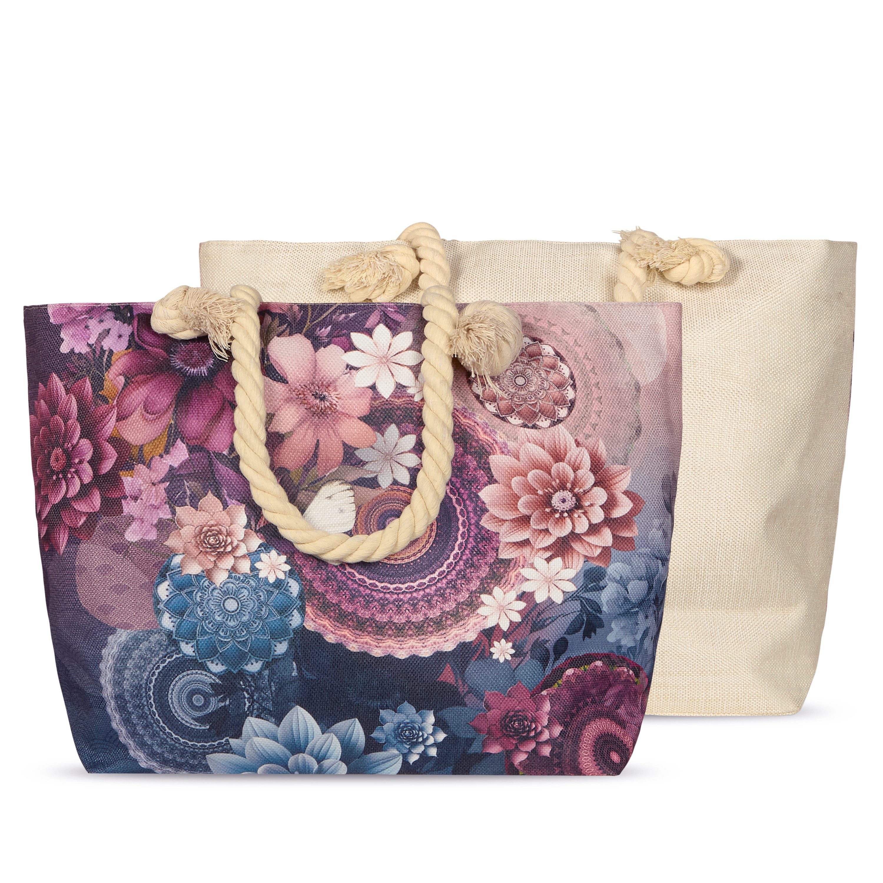 hip Freizeittasche Tasche 43x60 cm Gewebtes Polyester Asher Mandalas & Blumen bunt (Spar-Set, 1-tlg., Set), 1 x Tasche Happiness 43x60 cm bunt