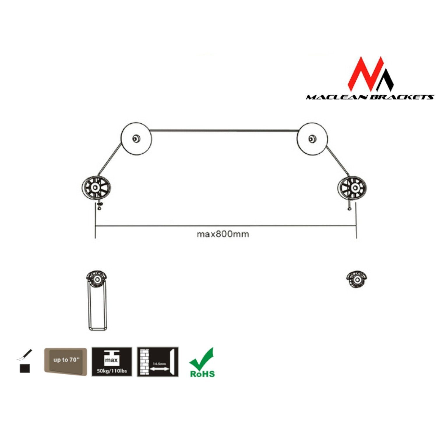 Maclean TV-Wandhalterung MC-557, (bis 75,00 Zoll, 50 kg, 37-75" Zoll, min. 100 - max. 800 mmm)