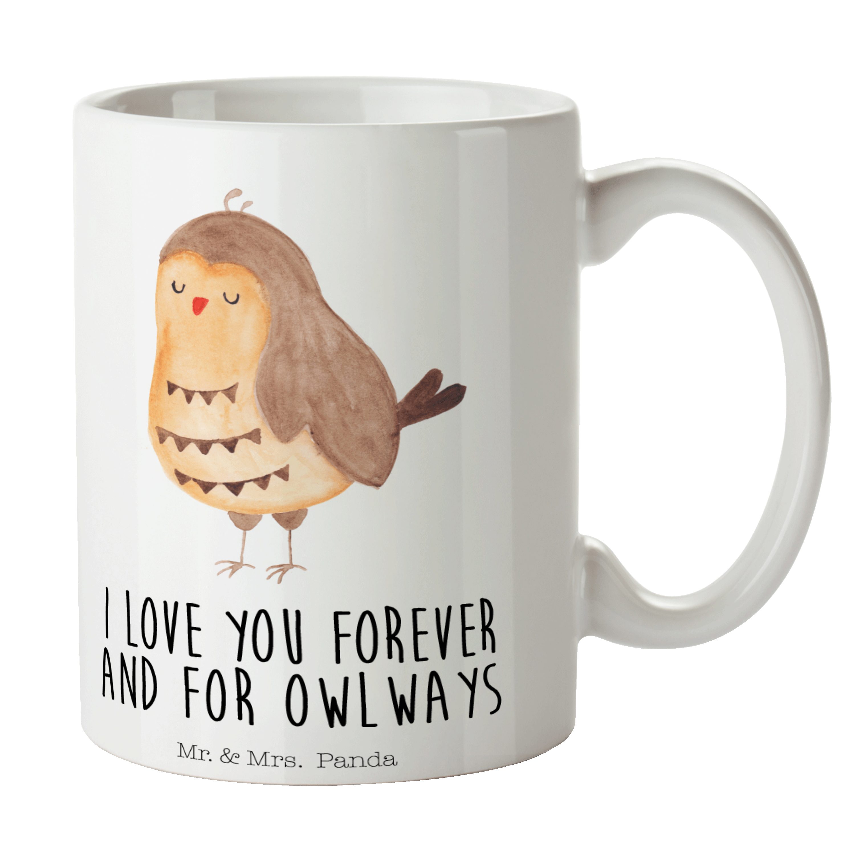 Mr. & Mrs. Panda Tasse Eule Zufrieden - Weiß - Geschenk, Liebe Spruch, Wortspiel lustig, Ges, Keramik