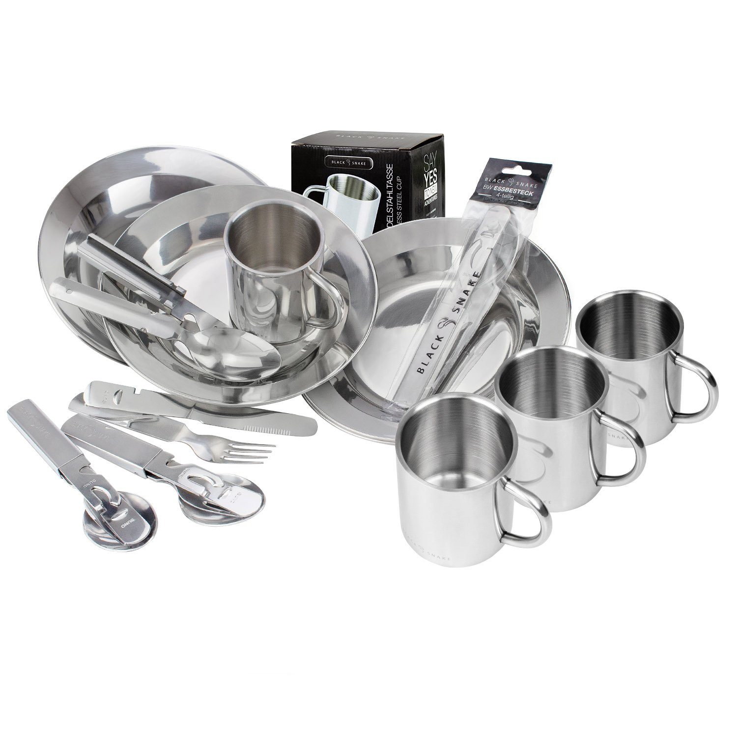 Geschirr-Set BW Campingbesteck – Inkl. Tasse, Teller & Werkzeug für 1-4 Personen