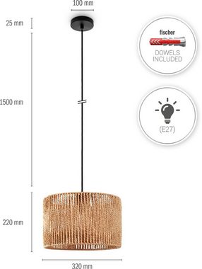 Paco Home Pendelleuchte Hugo Buena, ohne Leuchtmittel, Wohnzimmer Esszimmer Rattan Optik Boho Lampenschirm Papier