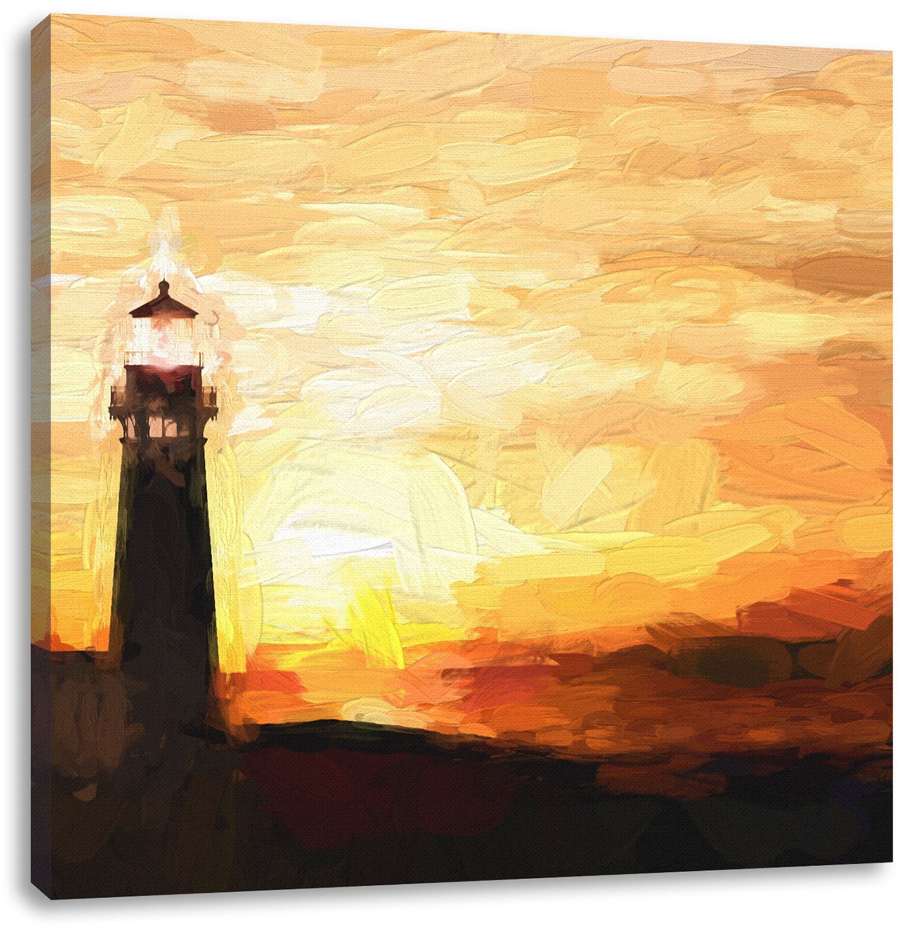 bespannt, Leuchtturm (1 Zackenaufhänger Sonnenuntergang, Leinwandbild Leuchtturm im Sonnenuntergang Pixxprint fertig St), im Leinwandbild inkl.