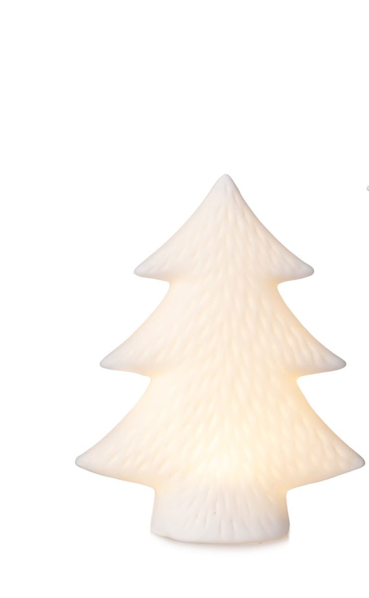 finehomegarden Dekofigur Tanne LED Weihnachtsbaum Porzellan weiß H12cm+H16cm Weihnachten (1 St), Winter Dekoration Herbst 2Größen wählbar