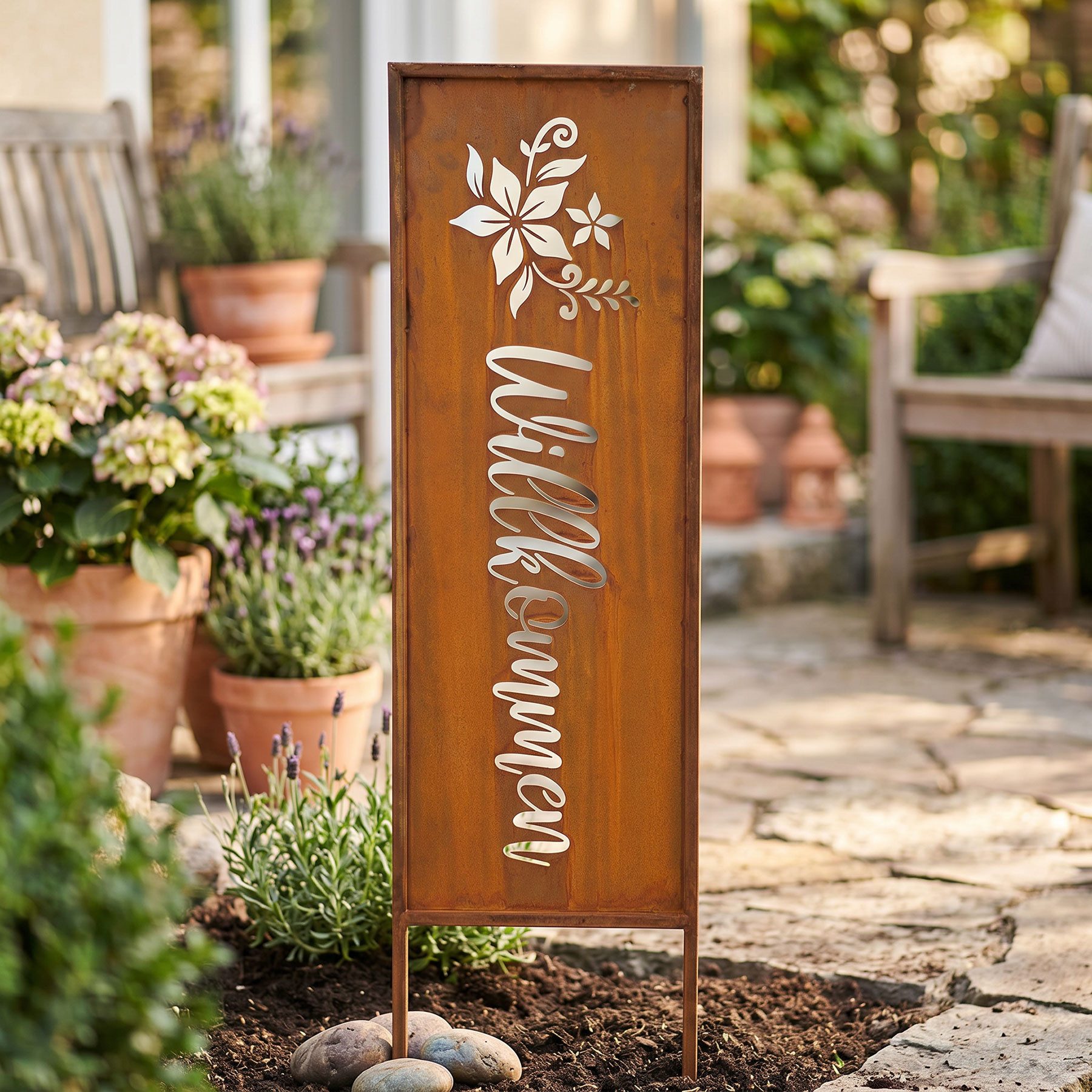 Levandeo® Gartenstecker Gartenstecker Willkommen Rostdeko Metall 83cm Gartenstele Edelrost