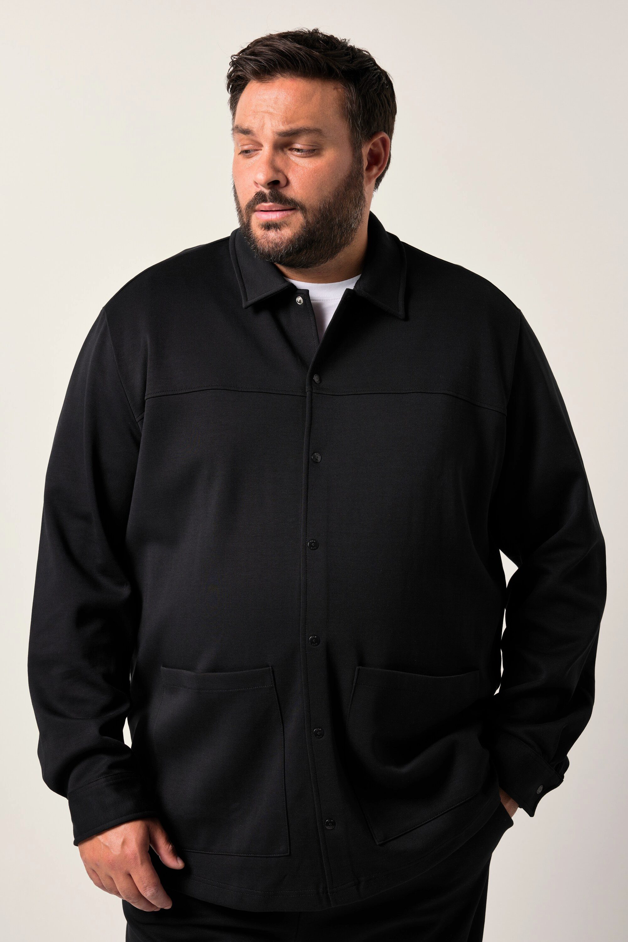 Men Plus Businesshemd Jersey-Overshirt FLEXLASTIC® Langarm Hemd