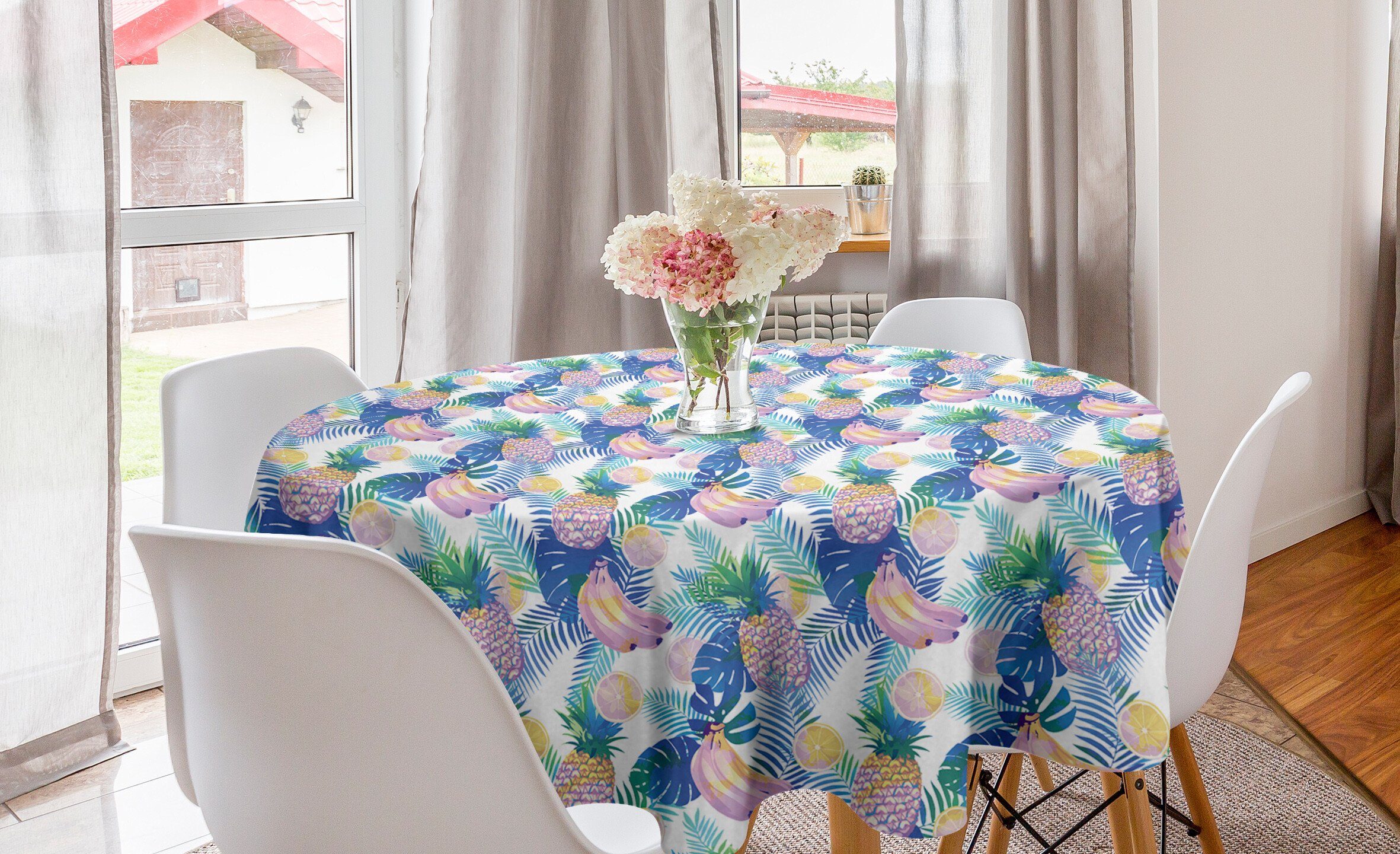 Abakuhaus Tischdecke Kreis Tischdecke Abdeckung für Esszimmer Küche Dekoration, Tropisch Hawaiian Sommer Pflanzen