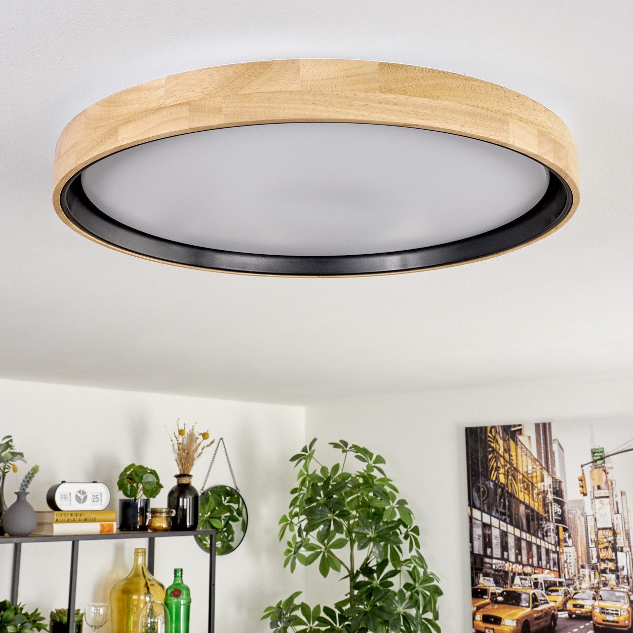 hofstein Deckenleuchte Deckenlampe aus Holz/Metall/Kunststoff in Natur/farbenWeiß, LED wechselbar, 3000 Kelvin, im skandinavisch/modernen Design mit rundem Schi – Bild 2 von 5