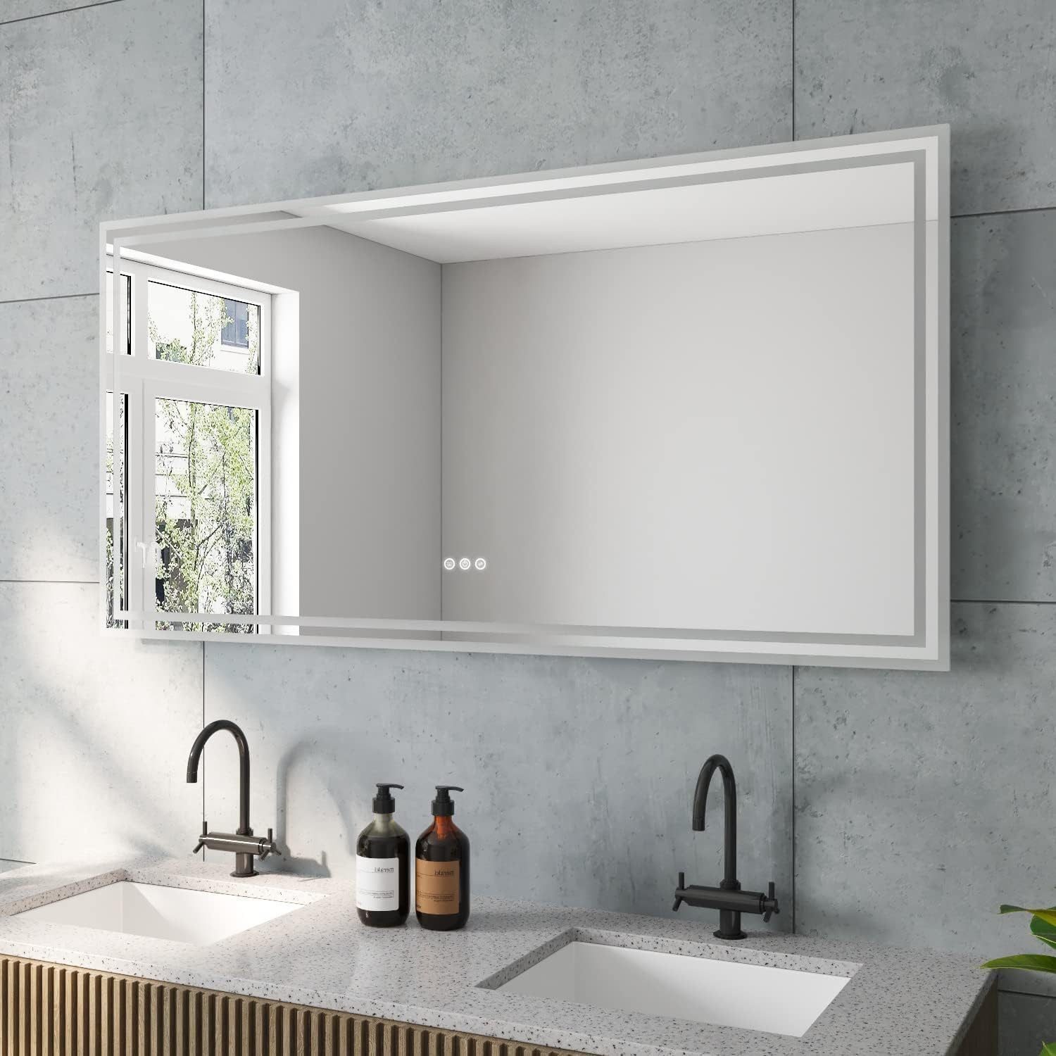 AQUALAVOS LED-Lichtspiegel Großer Badspiegel 100/140x70cm mit LED Beleuchtung Schminkspiegel, Touchschalter/Wandschalter, Dimmbar, Beschlagfrei, Memory-Funktion
