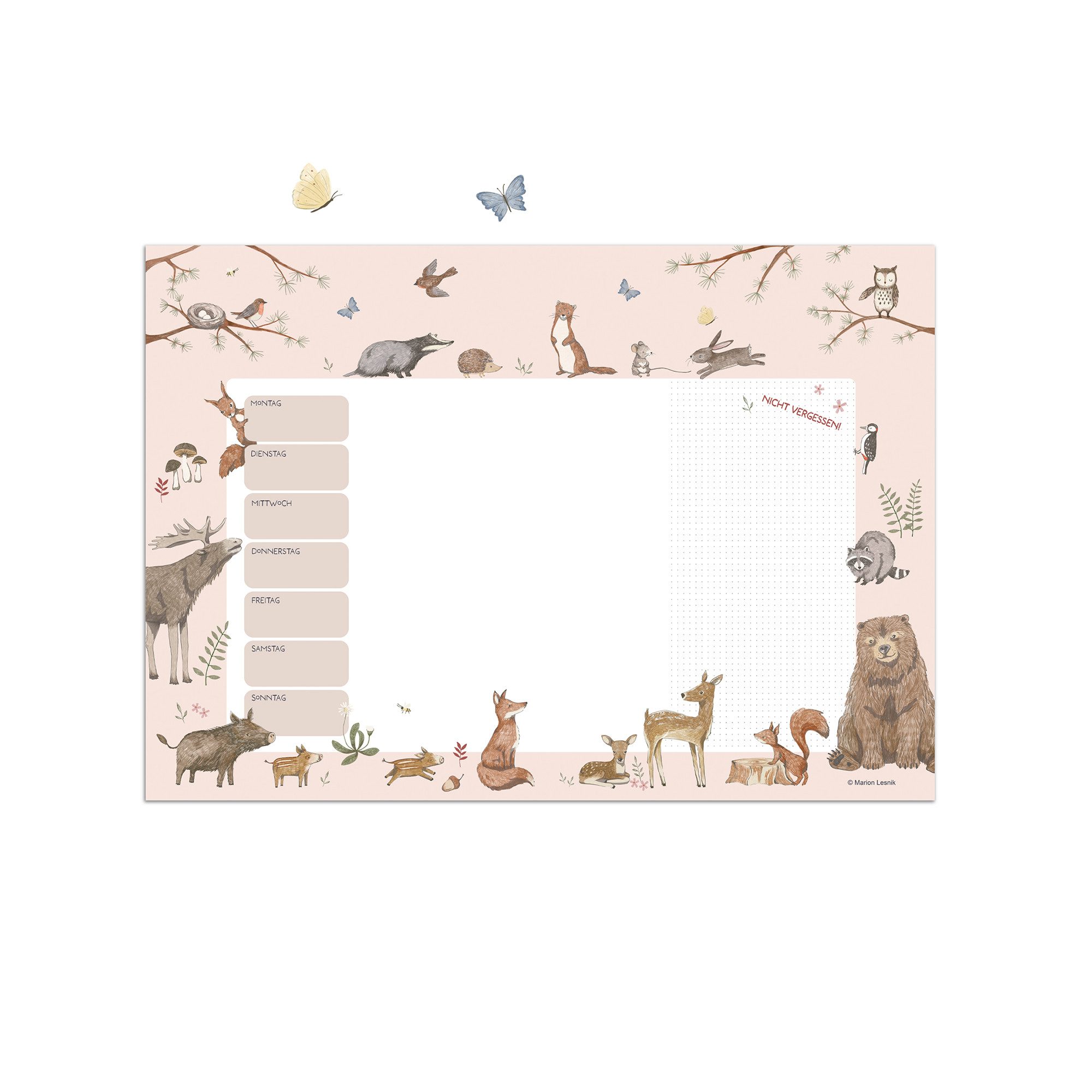 scriptum Schreibtischunterlage für Kinder „Waldtiere rosa“ - Wochenplaner 25 Blatt aus Premiumpapier, (1 tlg., 25 Blatt hochwertiges Premiumpapier)