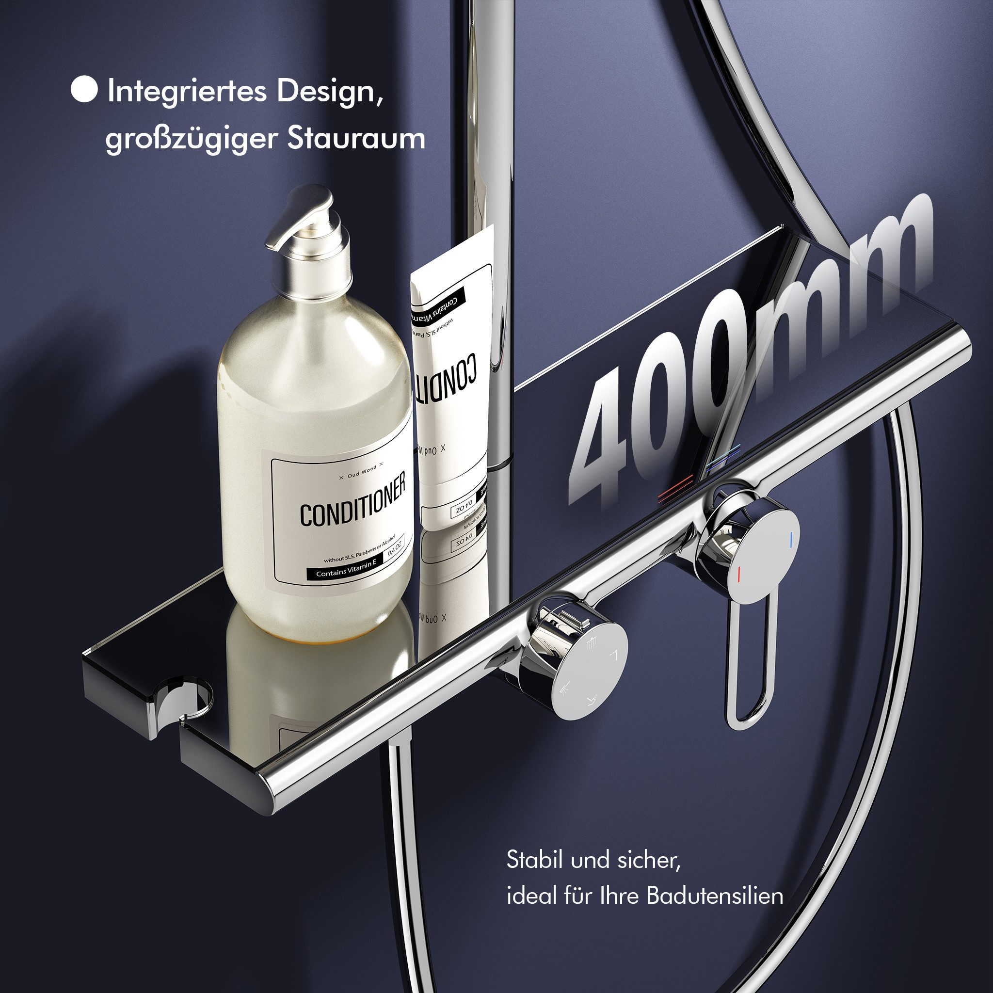 HOMELODY Duschsystem Regendusche Stangenbrause-Set 400 mm Ablage 5 Modi, hö günstig online kaufen