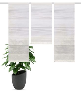 Scheibengardine Mini Flächenvorhang Set weiß Querstreifen, Clever-Kauf-24, Stangendurchzug (3 St), halbtransparent, Store