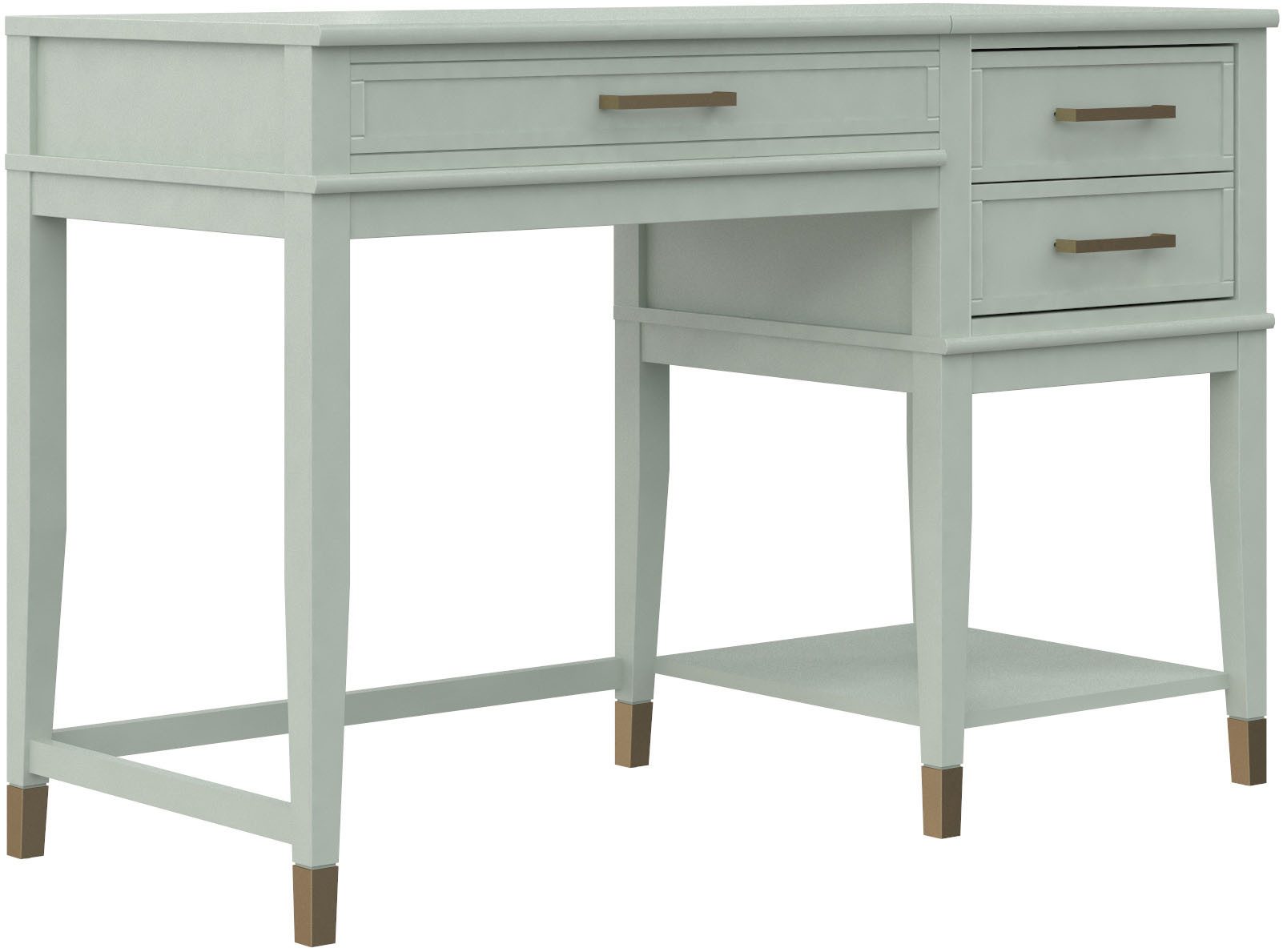 Dorel Home Schreibtisch Westerleigh (1-St), höhenverstellbar, mit 2 Schublade, Beine Massivholz, Griffe aus Metall