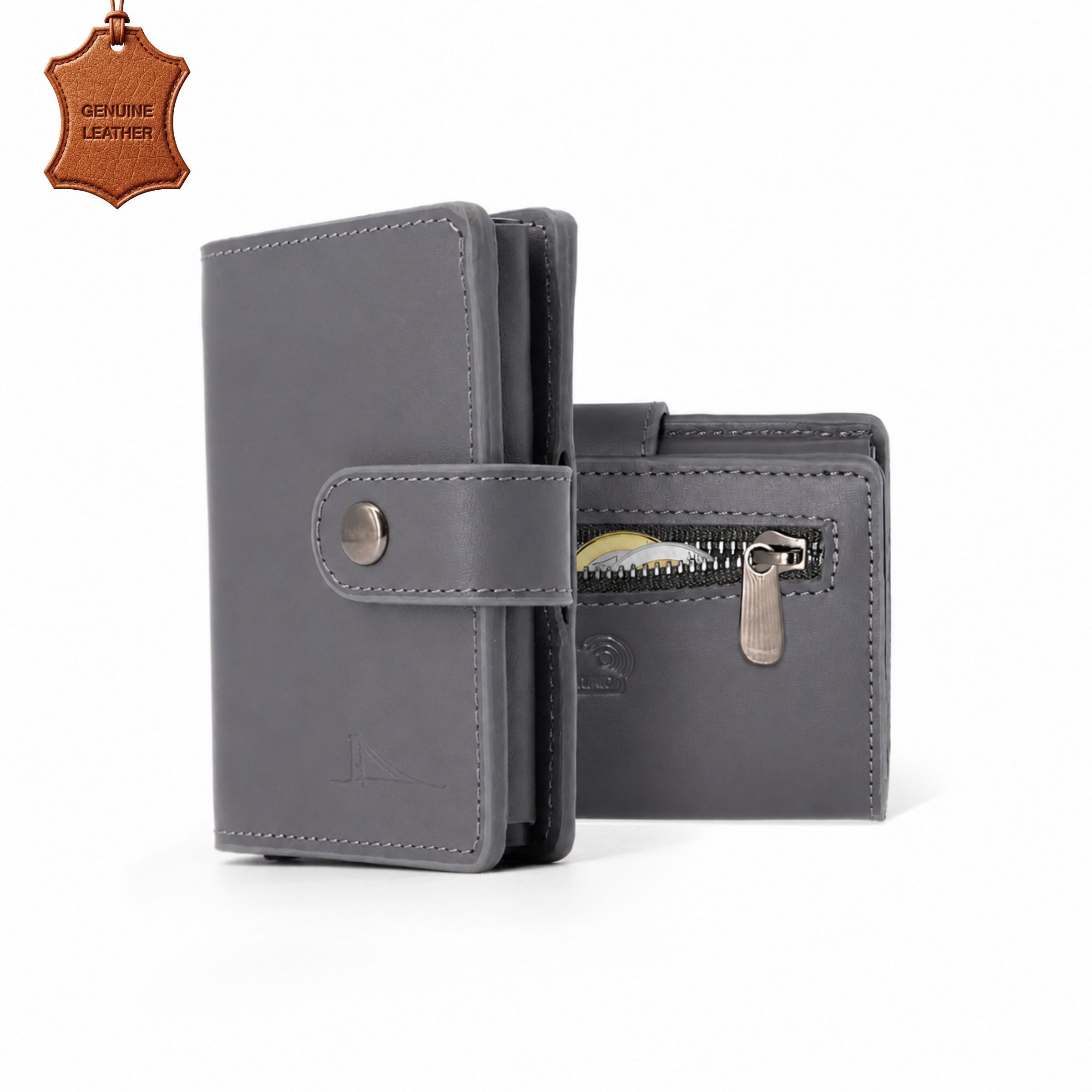 herémood Geldbörse Portemonnaie Damen & Herren, Leder Geldbörse Wallet mit RFID Schutz (Mini Geldbeutel Geschenk für Freunde & Freundin,Männergeschenke, 1-tlg., Kartenhalter Grau NFC Schutz Geldbeutel Herren Mini Wallet Geschenk), Geldbörse Slim, Kartenhalter mit Mechanismus, Business Wallet