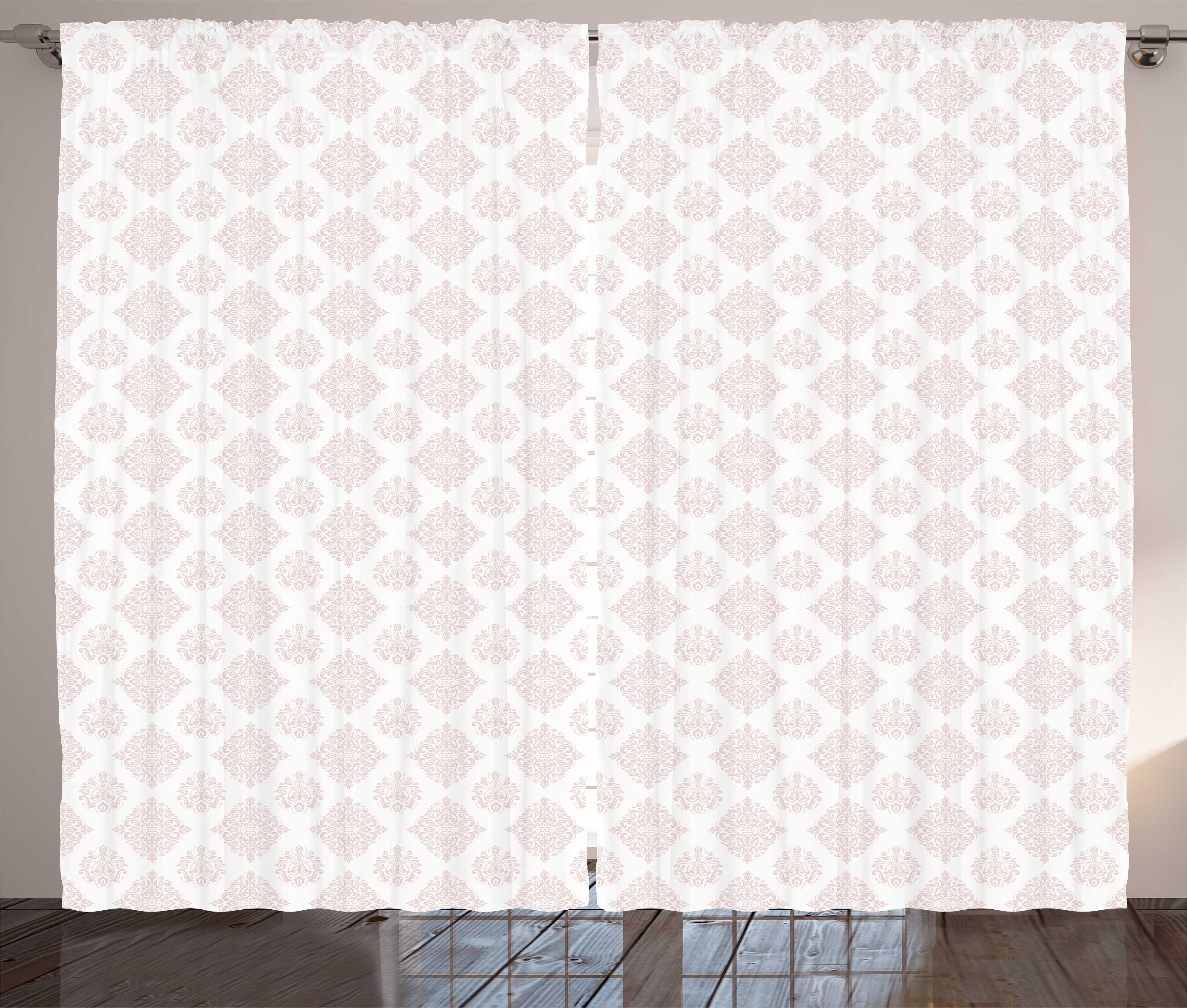 Gardine Schlafzimmer Kräuselband Vorhang mit Schlaufen und Haken, Abakuhaus, Damast Klassische Monochrome Kunst