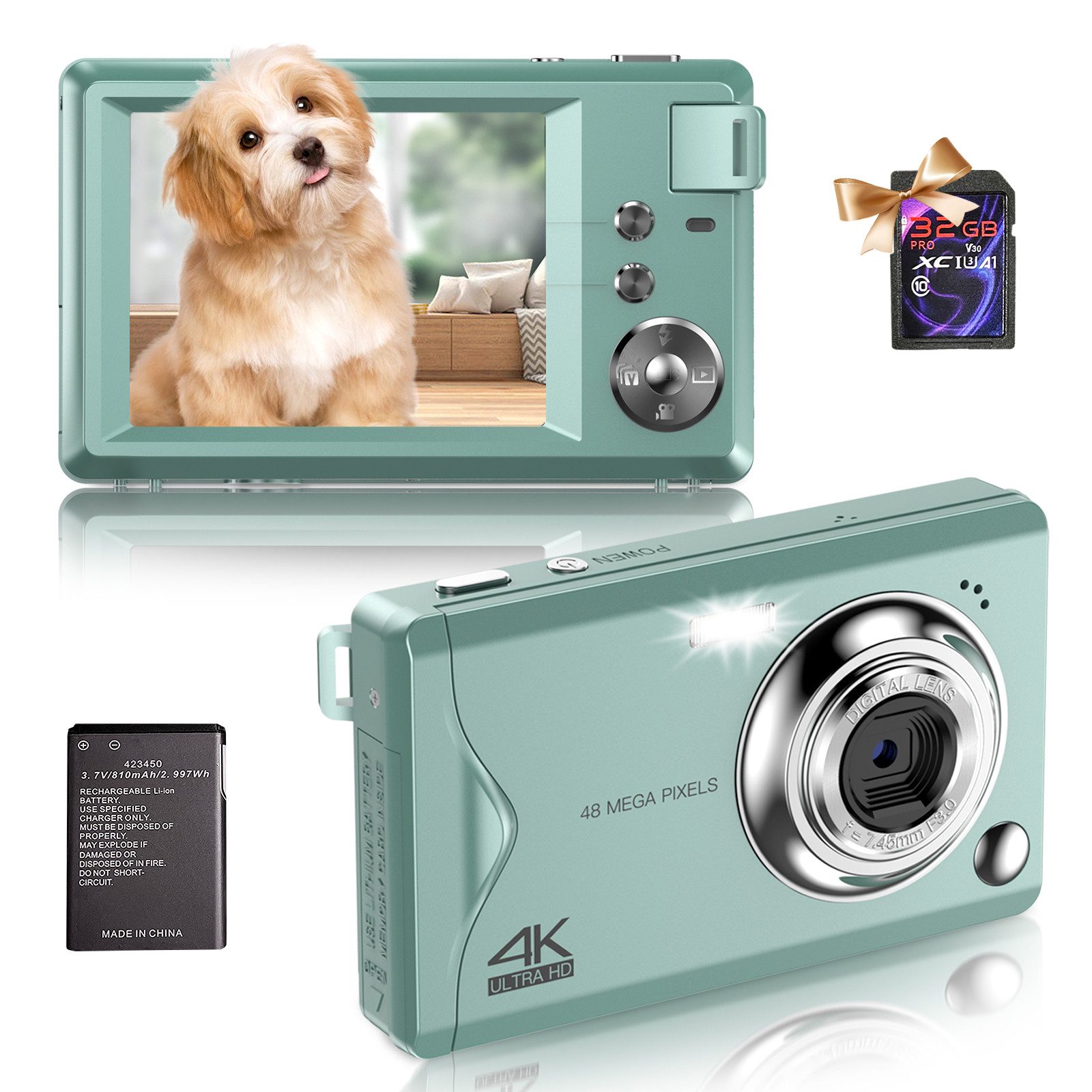 FANNOU Digitalkamera, 48MP 1080P FHD Fotokamera mit 3,0 Zoll Bildschirm Kompaktkamera (16X Digitalzoom Tragbar Kompaktkamera, mit 32GB TF-Karte)