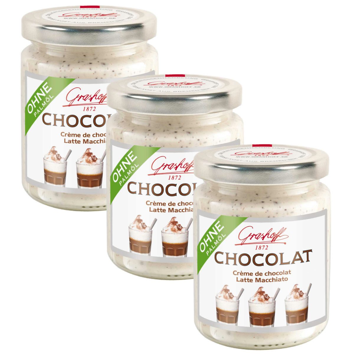 Grashoff Schokoaufstrich, Grashoff Latte Macchiato mit weißer Schokoladecreme 250g 3er Pack