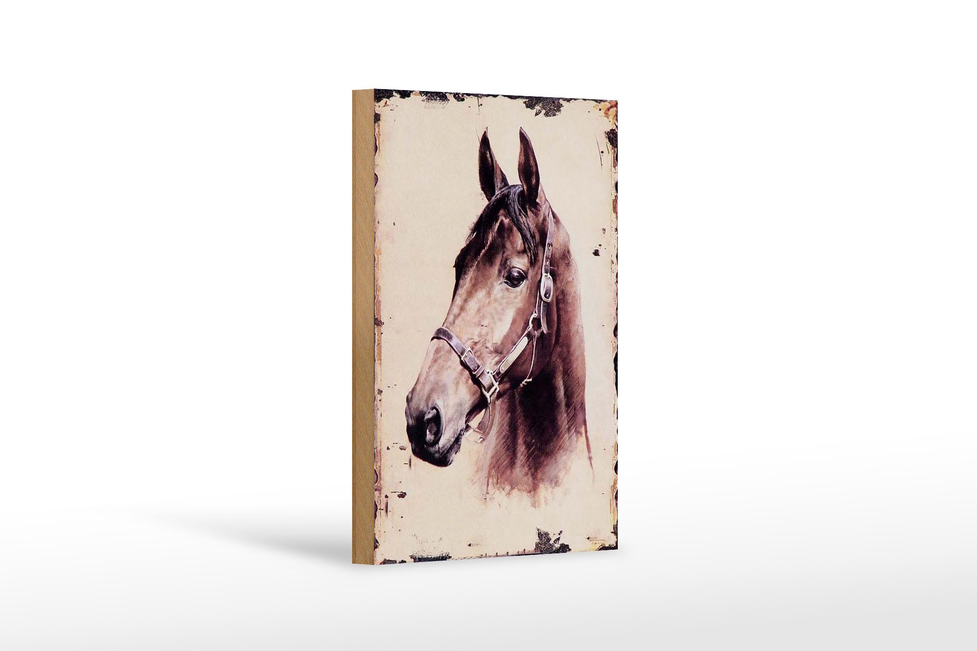 Holzbild Retro 12x18 cm Portrait Pferd Kopf