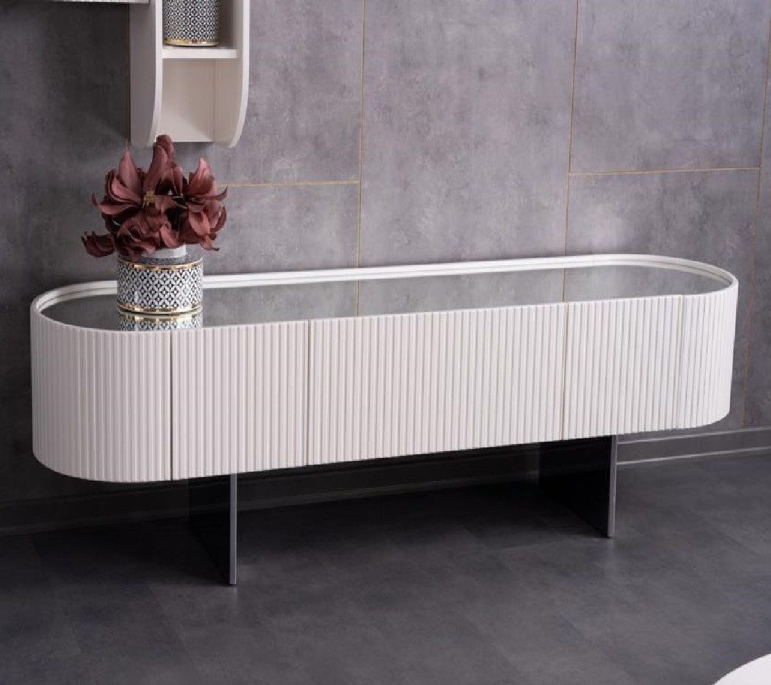 JVmoebel Sideboard Kommode Anrichte Beistellschrank Wohnzimmer Weiß Verspiegelt (1 St., Sideboard), Made in Europa