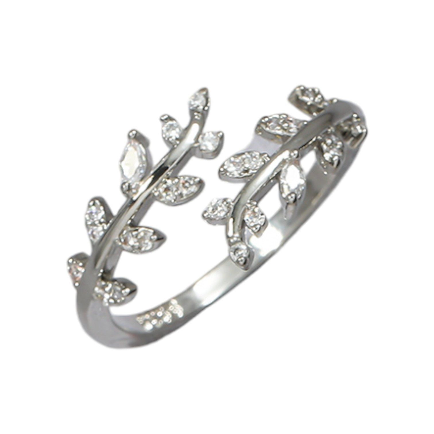 Eyecatcher Fingerring Eleganter Blätter Ring mit Zirkonia einstellbar Olive günstig online kaufen