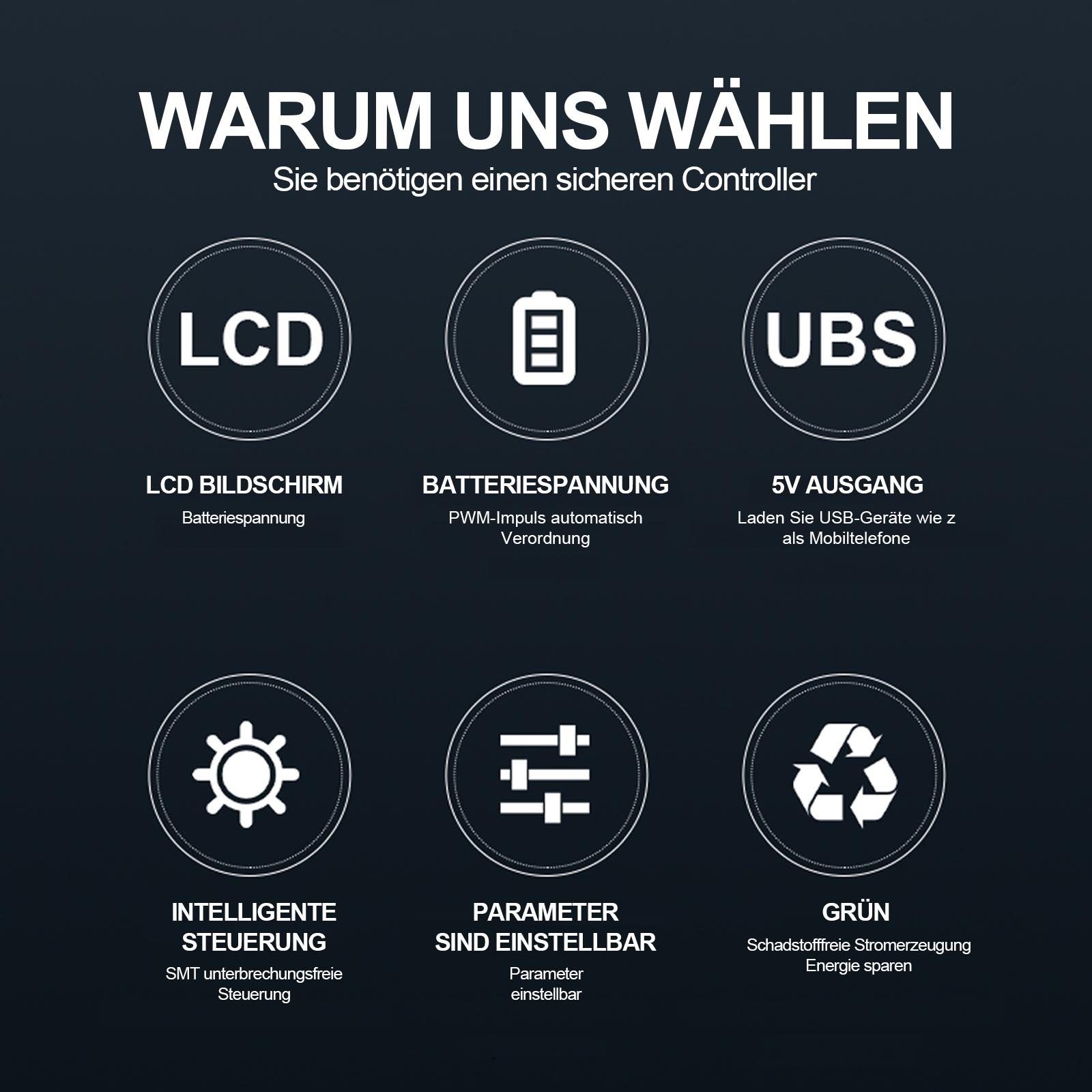 PFCTART Solarladeregler MPPT PV-Panel-Laderegler mit Display, 40A/100A, Set, 1-St., Geeignet für LiFePO4-Batterien, Lithiumbatterien usw, 5-facher Schutz gegen  – Bild 4 von 5