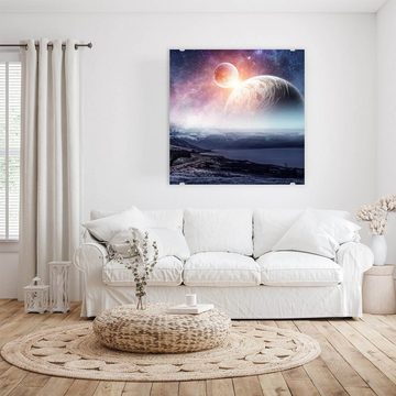 Primedeco Glasbild Wandbild Quadratisch Planeten mit Aufhängung, Weltall