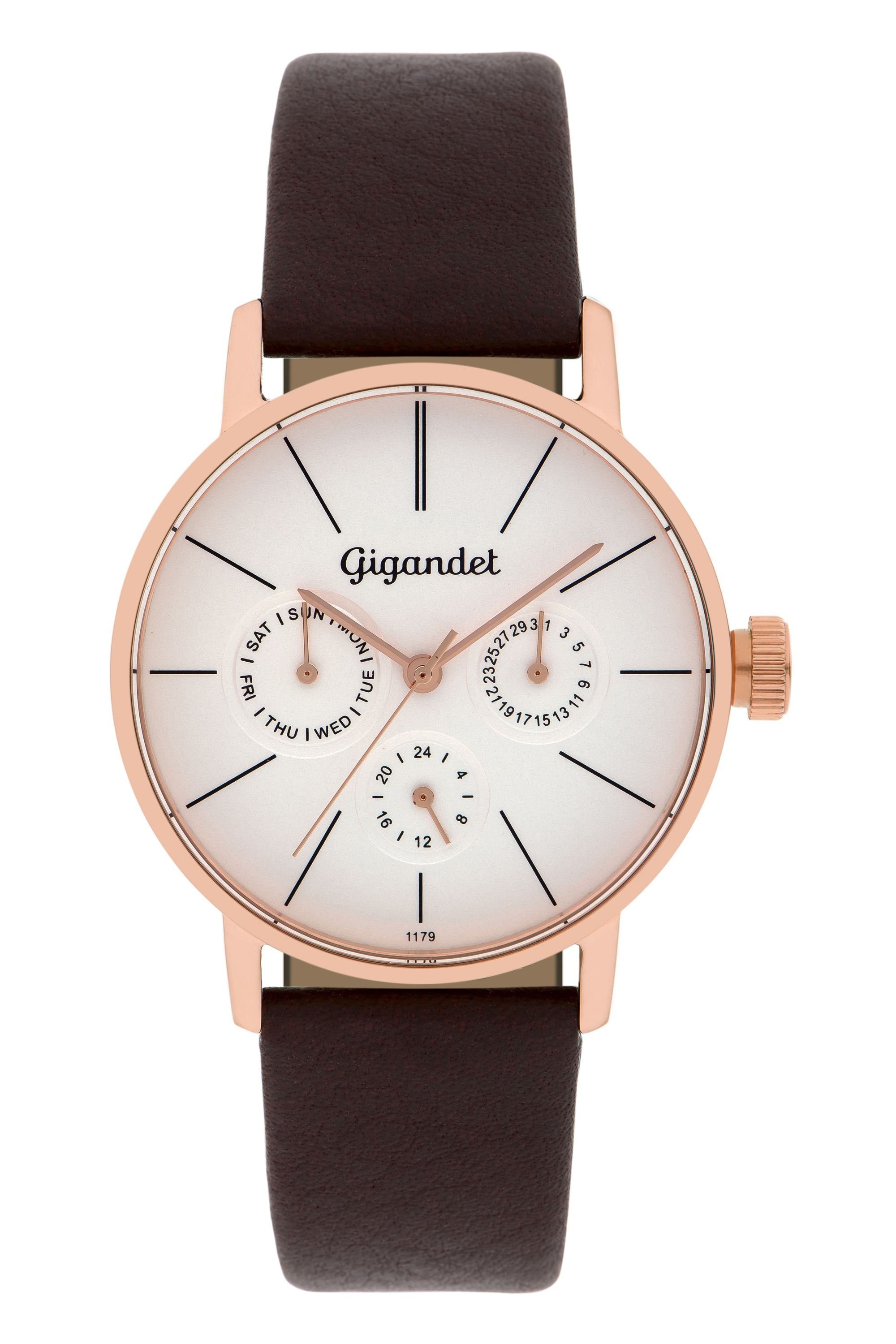 Gigandet Damenuhr, Flach, Schlicht, 35mm, MINIMALISM G38-004, Mineralglas, Multifunktion, Lederband, 3bar/30m wasserdicht