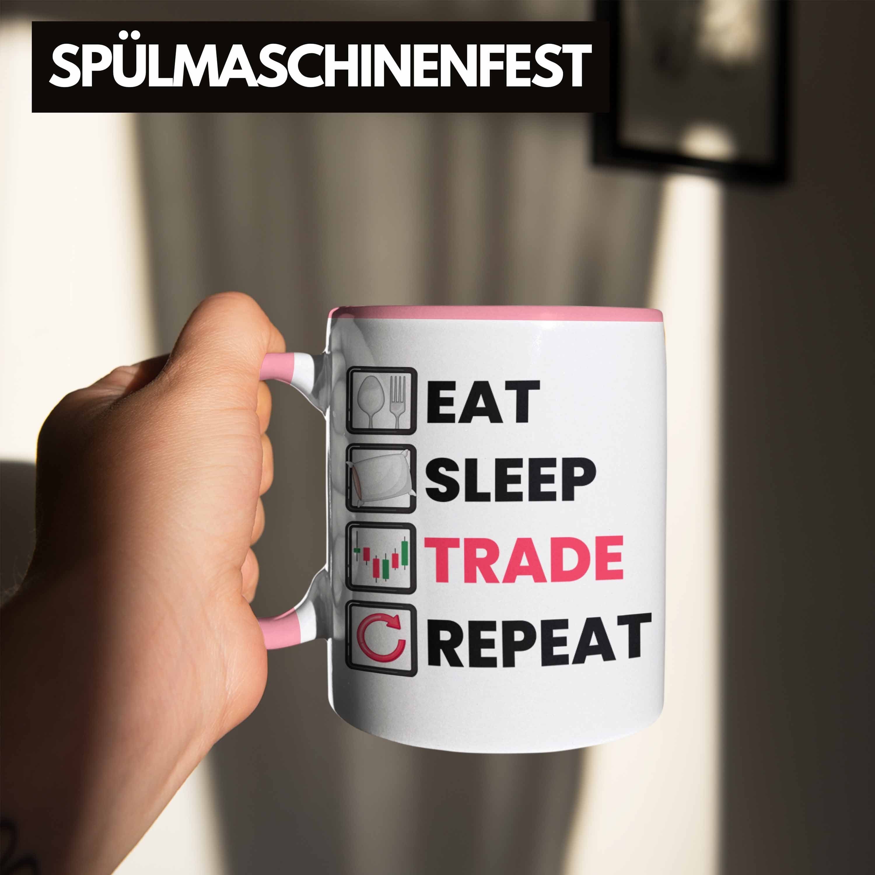 Trendation Lustige Repeat" Tasse Trading Inves Rosa Tasse für Geschenkidee Sleep "Eat Trade