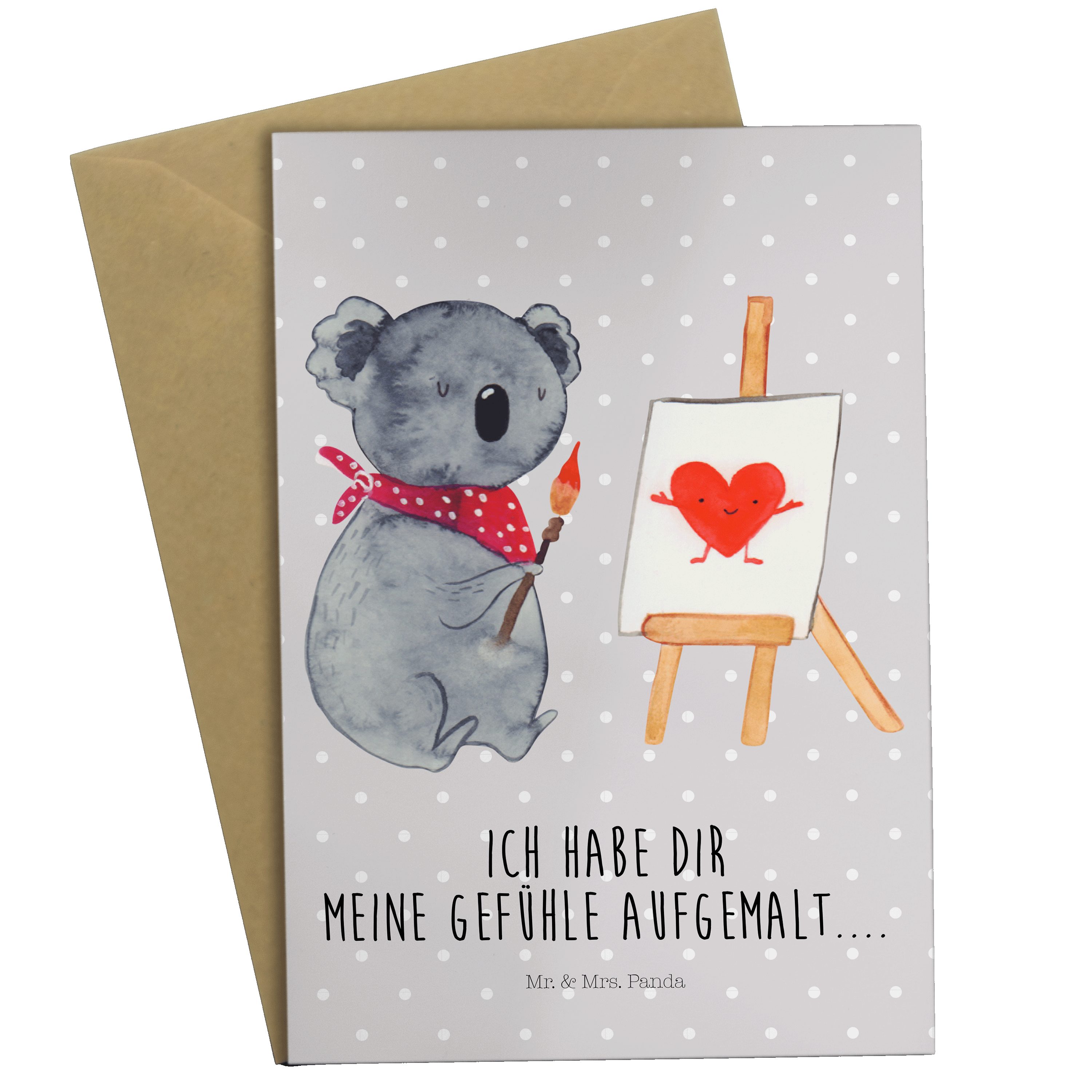 Mr. & Mrs. Panda Grußkarte Koala Künstler - Grau Pastell - Geschenk, zeichnen, Koalabär, Glückwu