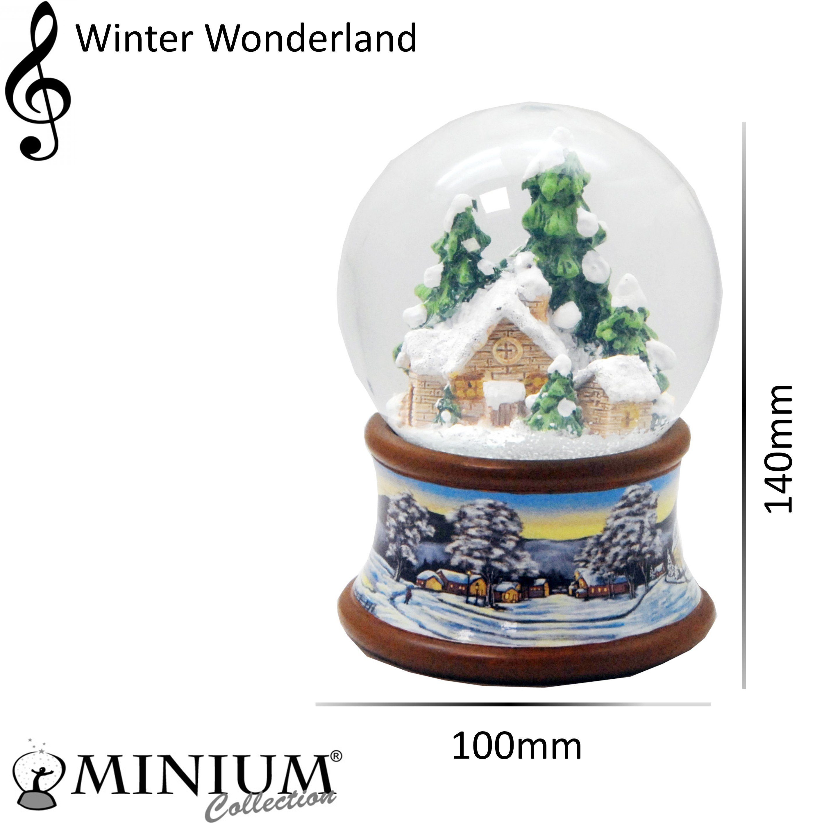 Winterlandschaft Sockel 10cm Berghütte MINIUM-Collection braun Schneekugel Spieluhr