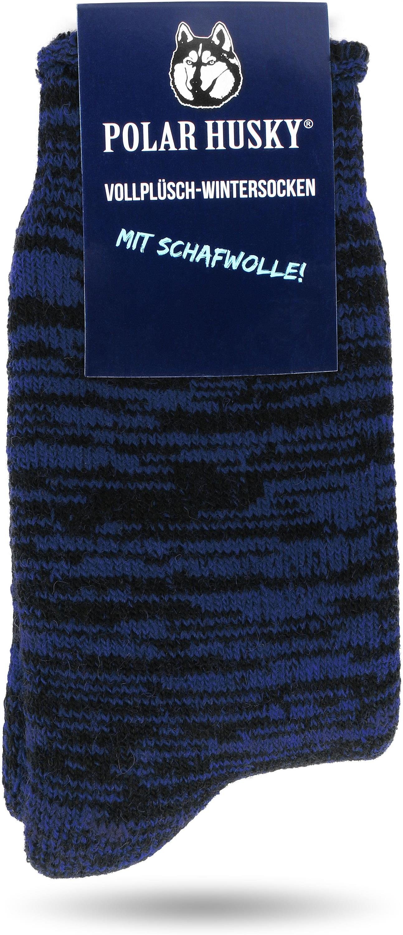 gefüttert Farbige Husky Polar Vollplüsch-Socken durchgehend Dunkelblau/Schwarz Thermosocken Wolle mit