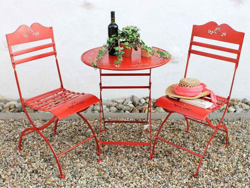 DanDiBo Sitzgruppe Sitzgruppe Passion Tisch mit 2 Stühle Set Rot Gartenstuhl Gartentisch