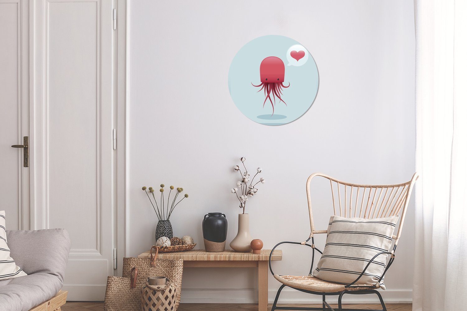 - Qualle Wanddekoration Wandbild, - (1 St), Kreis Rundes Gemälde Rot, 30x30 MuchoWow Forex, Wohnzimmer, cm Herz