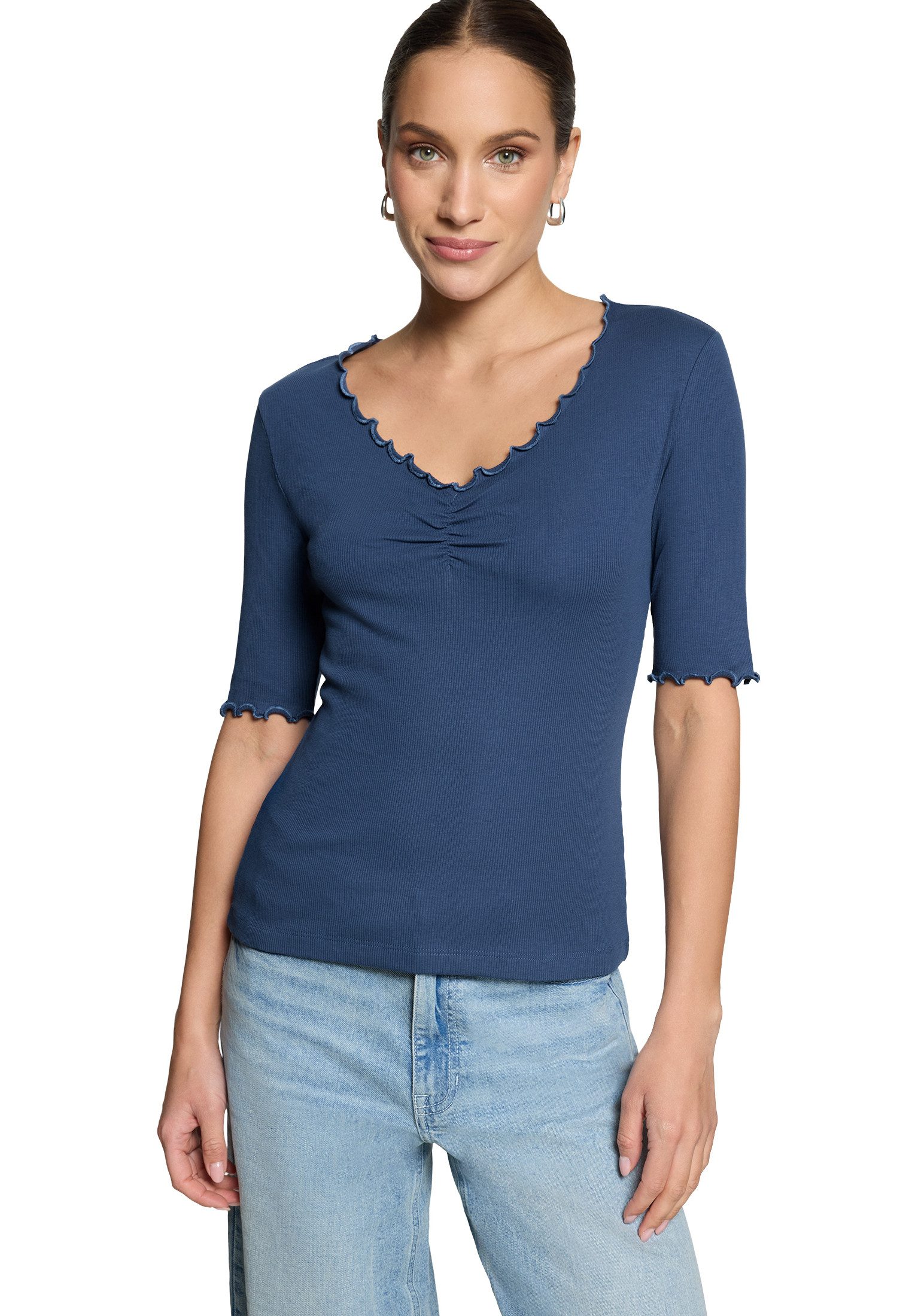 Kurzarmshirt Damen mit Raffung