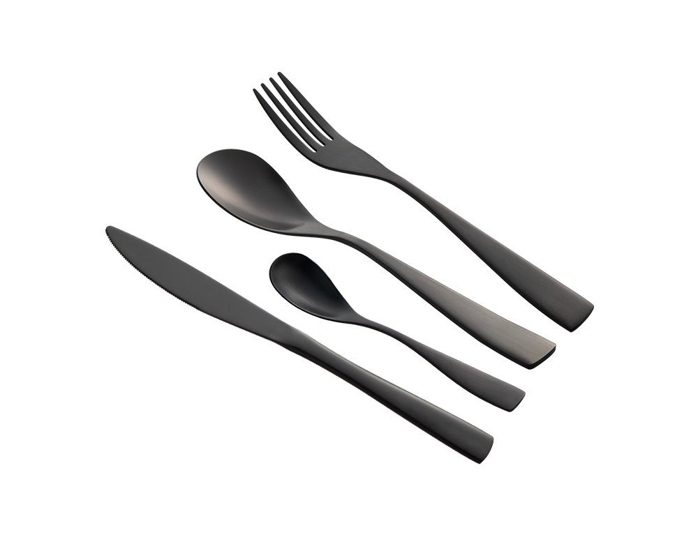 Schäfer Elektronik Besteck-Set Besteckset 24 teilig für 6 Personen Edelstahl Metallic-Schwarz (24-tlg)