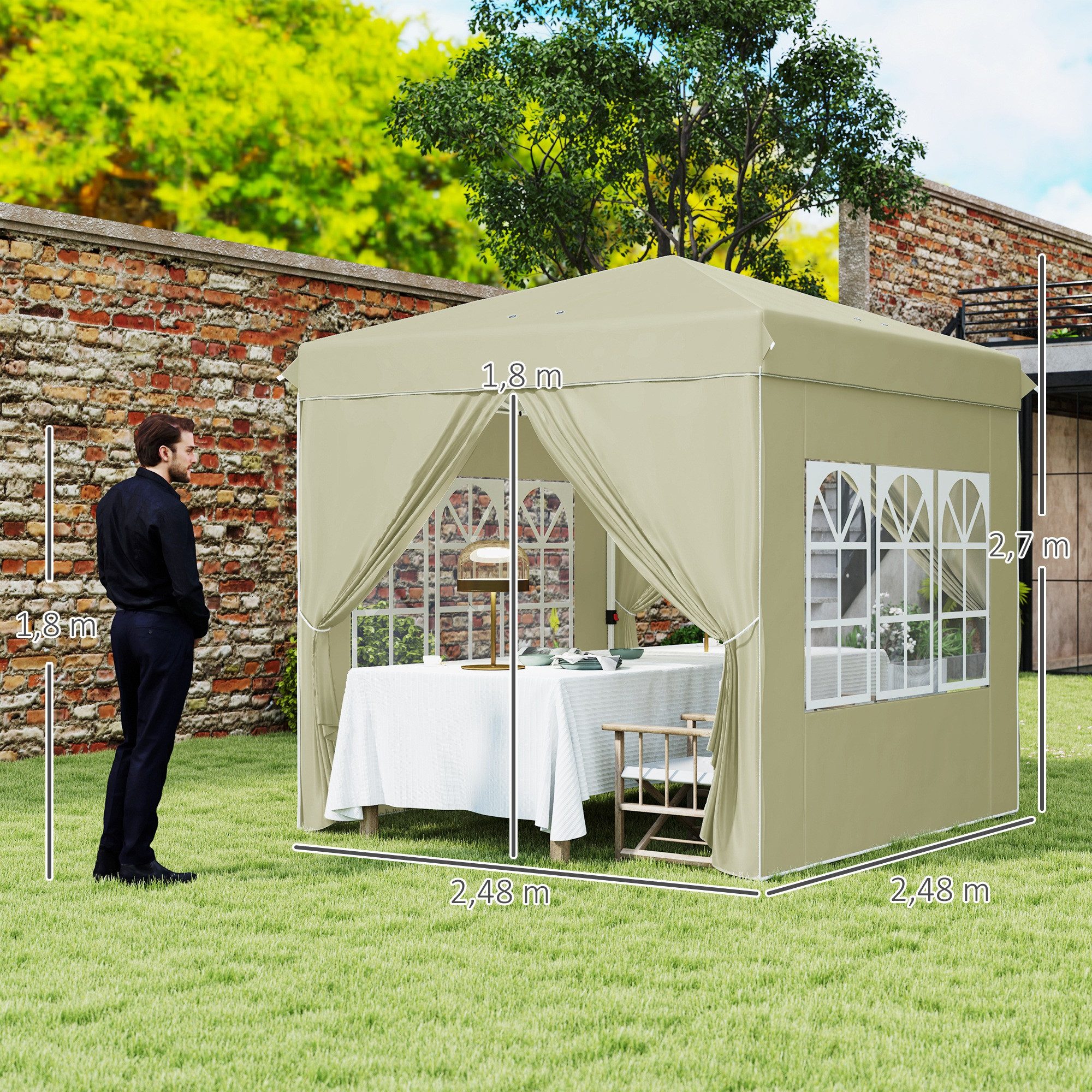 Outsunny Faltpavillon 2,5x2,5m, wasserabweisend stabil winterfest, UV Schutz 50+, faltbar, mit 4 Seitenteilen, (Pop-up Pavillon, Partyzelt), mit 4 Seitenteilen, Tasche, für Camping, Garten, Cremeweiß