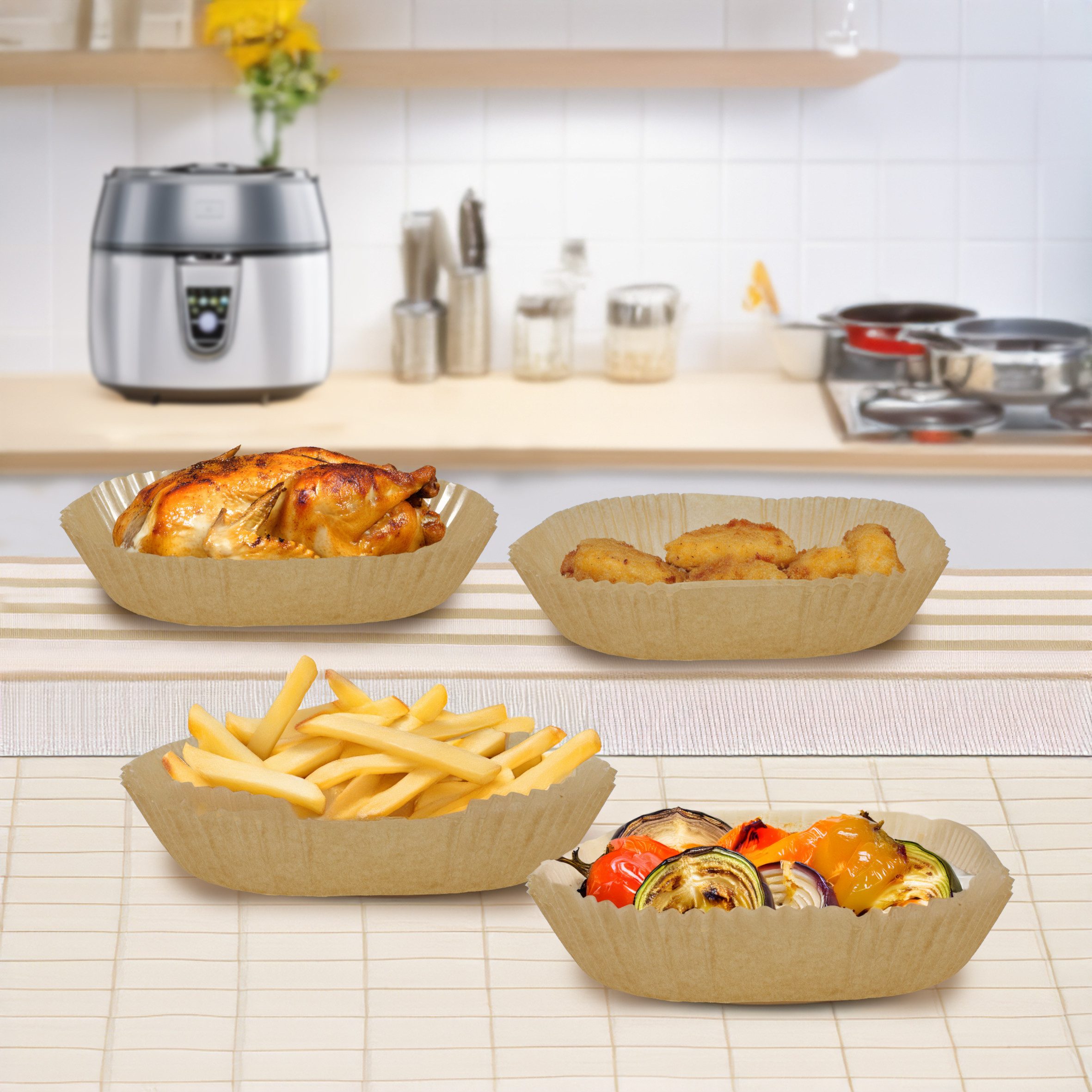 Spetebo Backpapier Airfryer Antihaft Backpapier formstabil 20 x 20 cm - 150 Stück, geeignet für Airfryer, Backofen, Dampfgarer und Mikrowelle