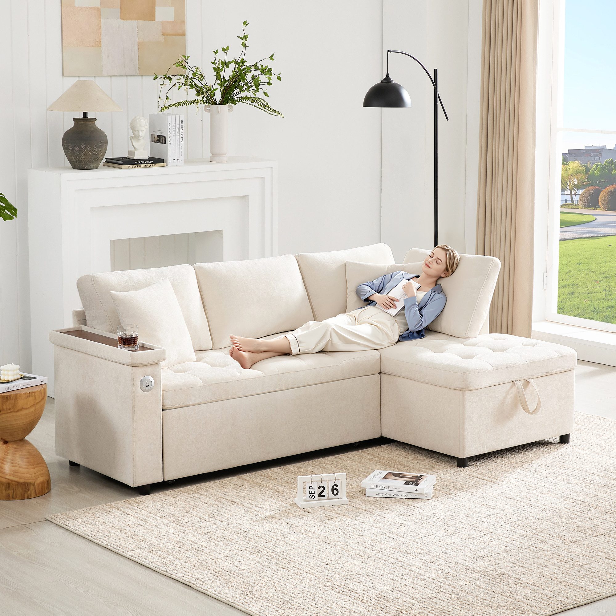 i@home Ecksofa L-Sofa, Schlafsofa,Beige/Grau, mit Stauraum, günstig online kaufen